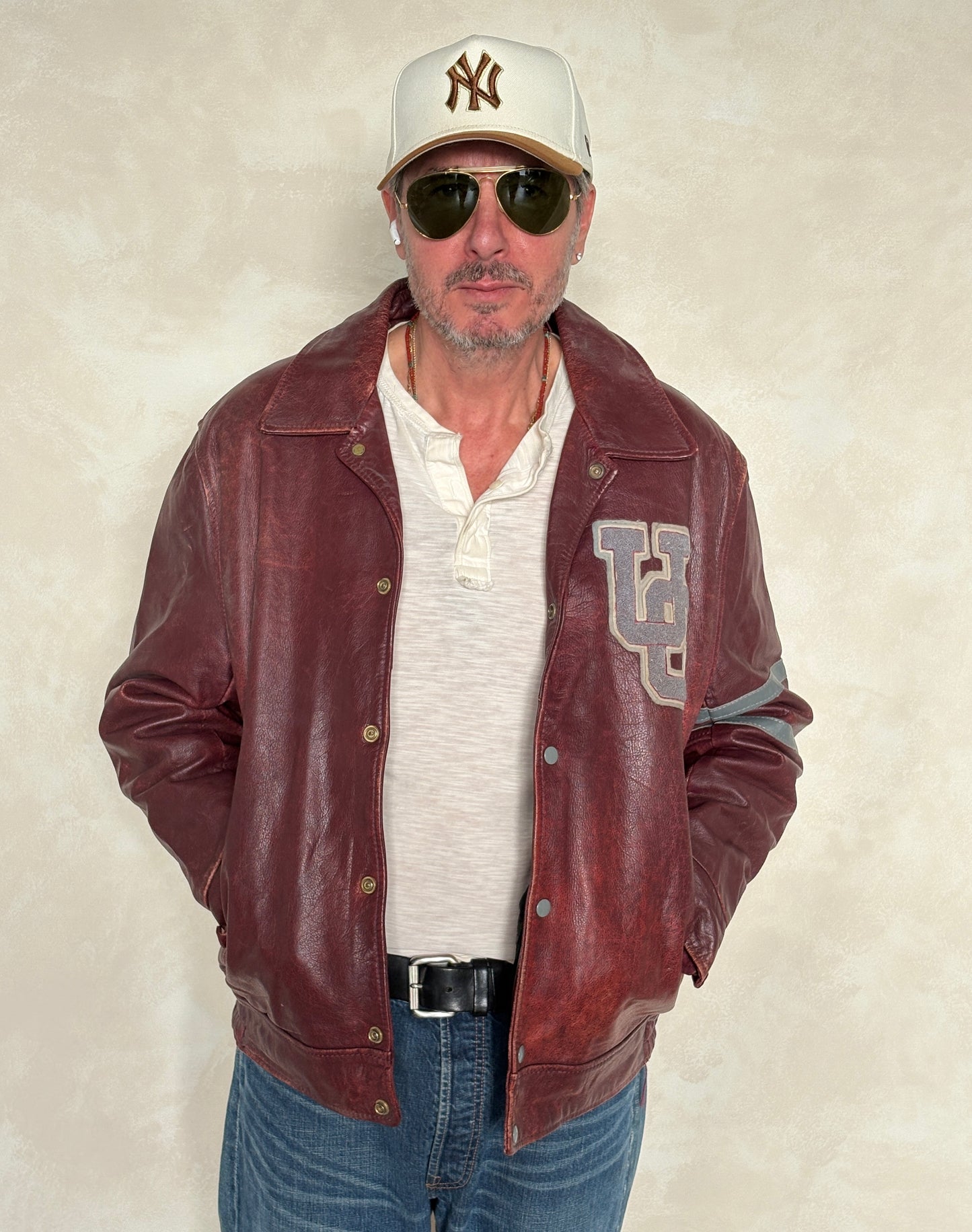 Size 44US / 54EU Vintage University of Ottawa Varsity Jacket — Maroon Leather Bomber — Canadian College Jacket 1970s