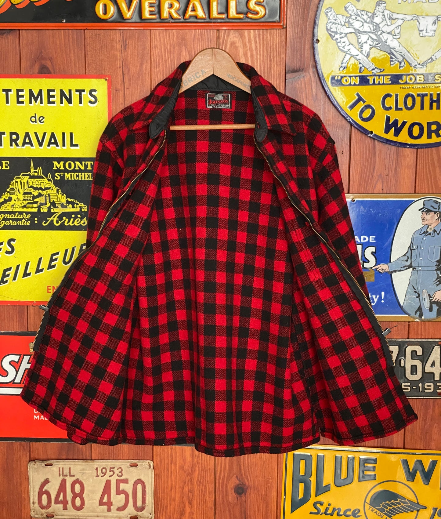 Size Large Vintage Johnson Buffalo Plaid Wool Jacket | Made in USA Authenticity