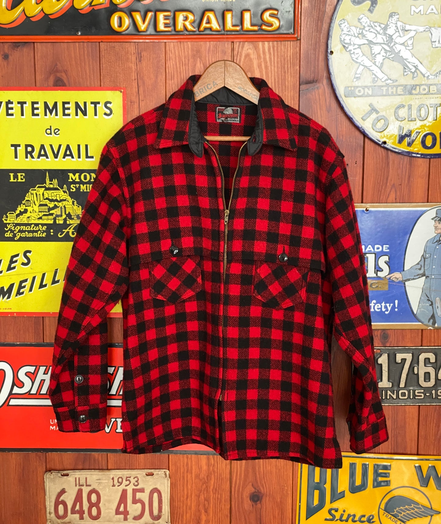 Size Large Vintage Johnson Buffalo Plaid Wool Jacket | Made in USA Authenticity