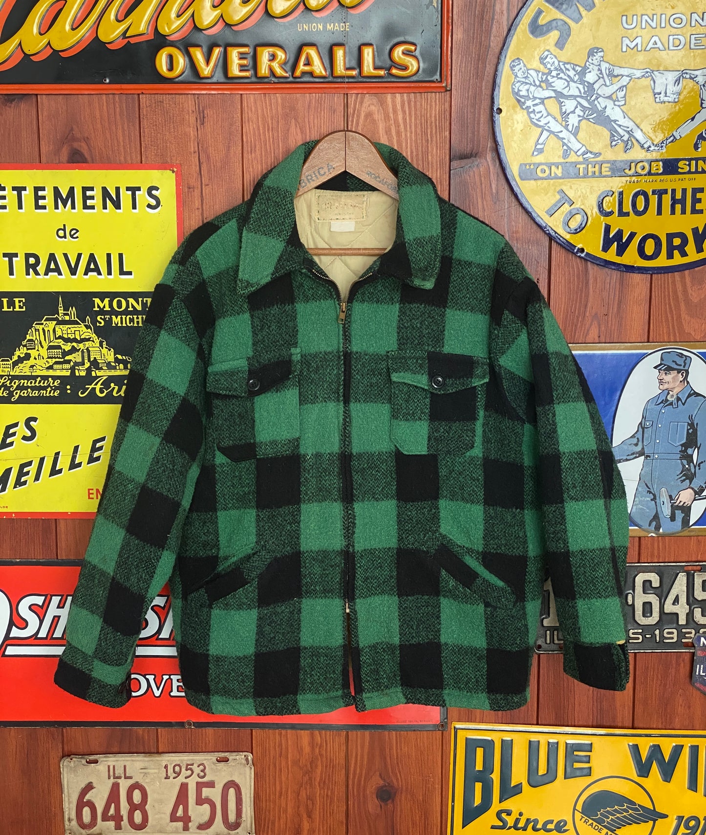 Size Large Vintage buffalo plaid wool jacket Made in USA