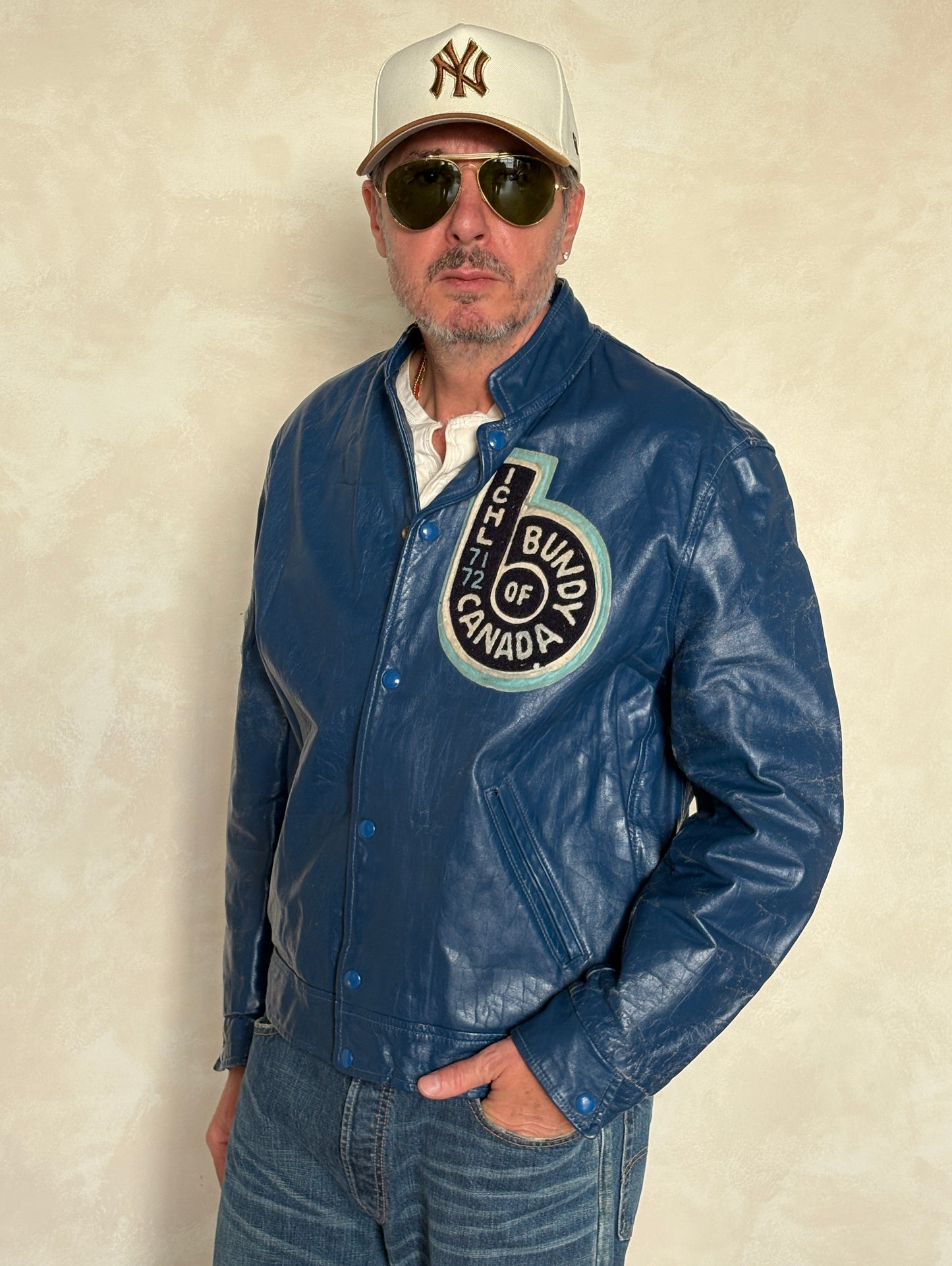 Size 44US / 54EU Vintage 1970s Bundy of Canada Hockey Jacket — ICHL 71-72 Varsity Leather Bomber — Rare Canadian Sports Collectible