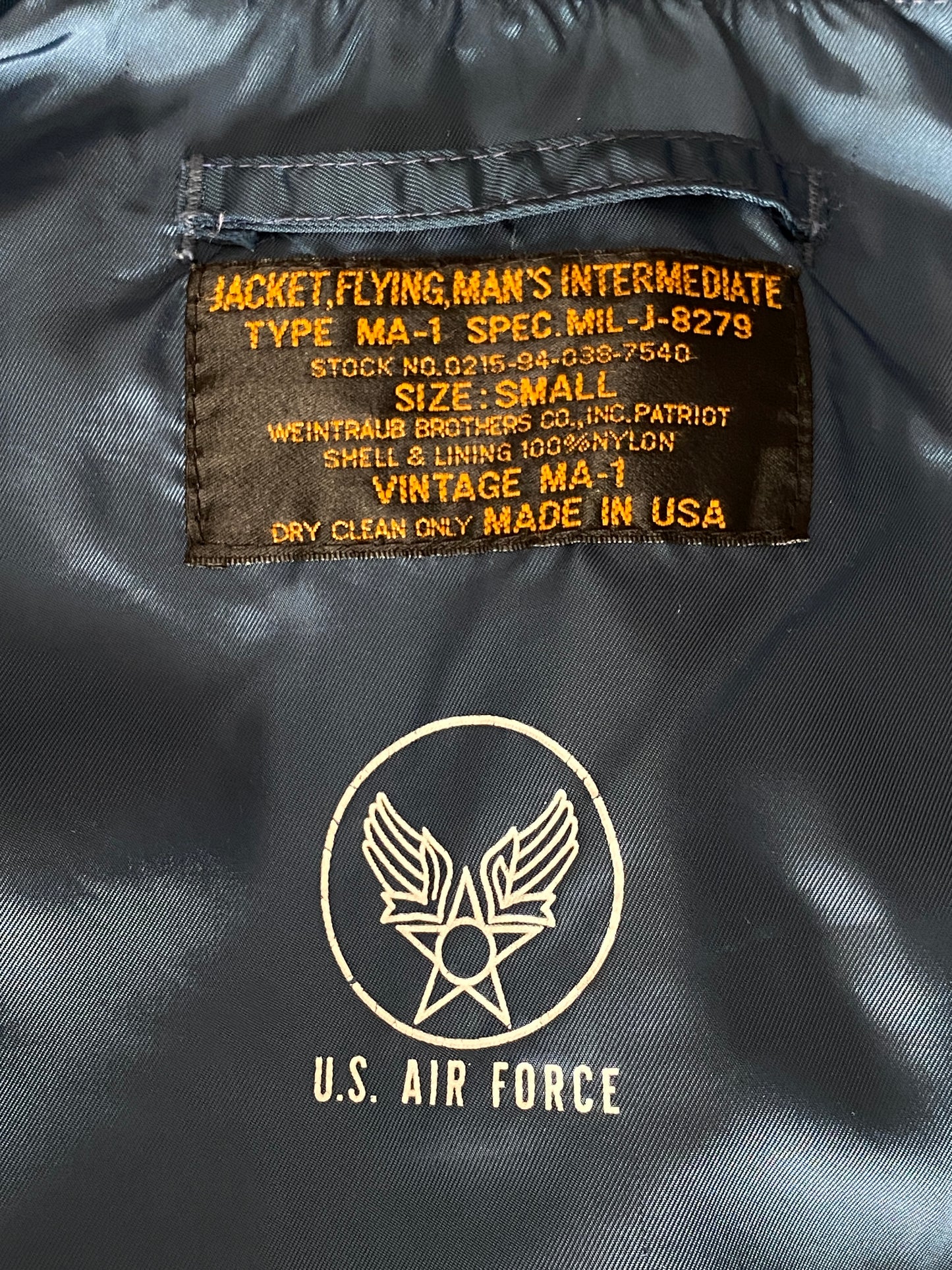 Small . MA1 jacket, flying intermediate type MA-1 by Weintraub Brother