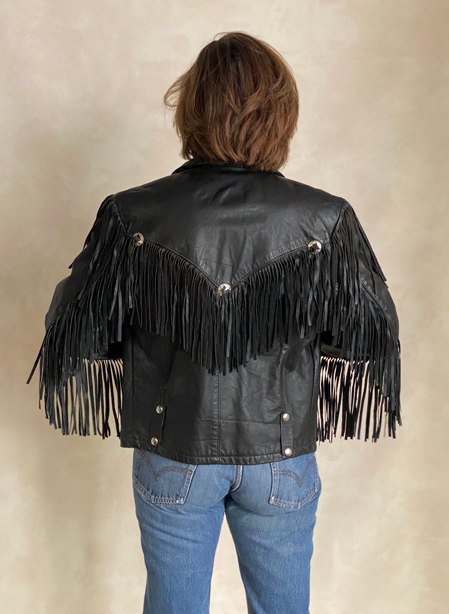 Size Small. Vintage leather fringe motorcycle jacket Made in USA
