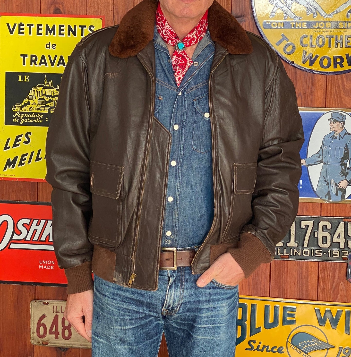 Vintage Leather Bomber Flight Jacket Aviator - Size 44US Reg (54EU) | Classic Style