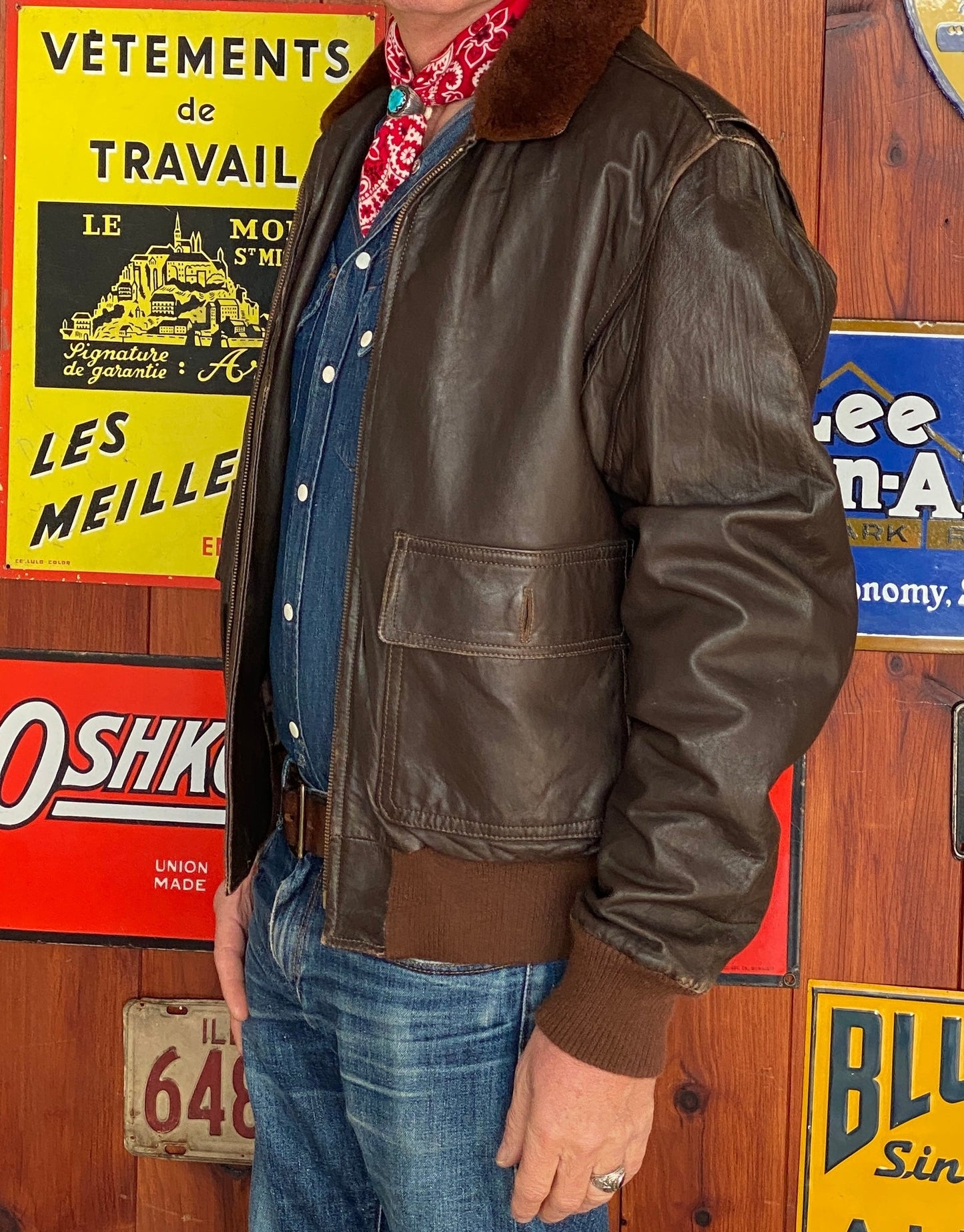 Vintage Leather Bomber Flight Jacket Aviator - Size 44US Reg (54EU) | Classic Style