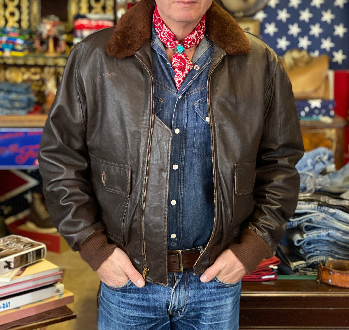 Vintage Leather Bomber Flight Jacket Aviator - Size 44US Reg (54EU) | Classic Style