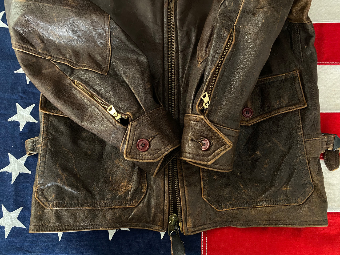 Vintage G-8 type leather jacket, size 44US/54EU - front view. Made in USA by Avirex.