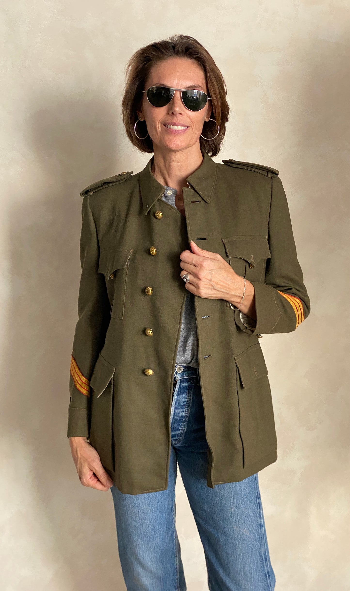 Small. Authentic 50s Vintage Spanish military uniform jacket
