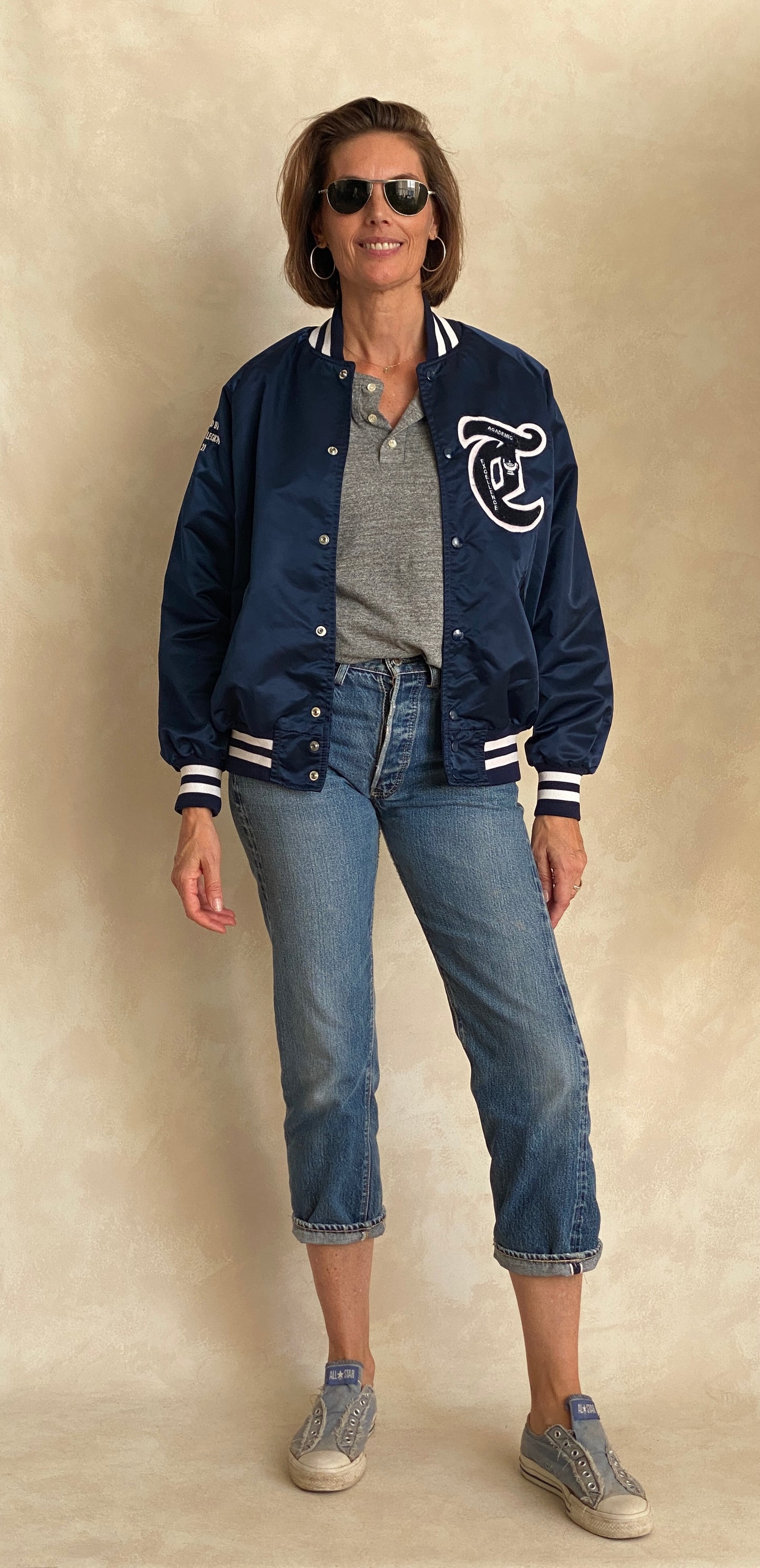 Size Med . Vintage nylon baseball jacket. American Legion. Made in USA