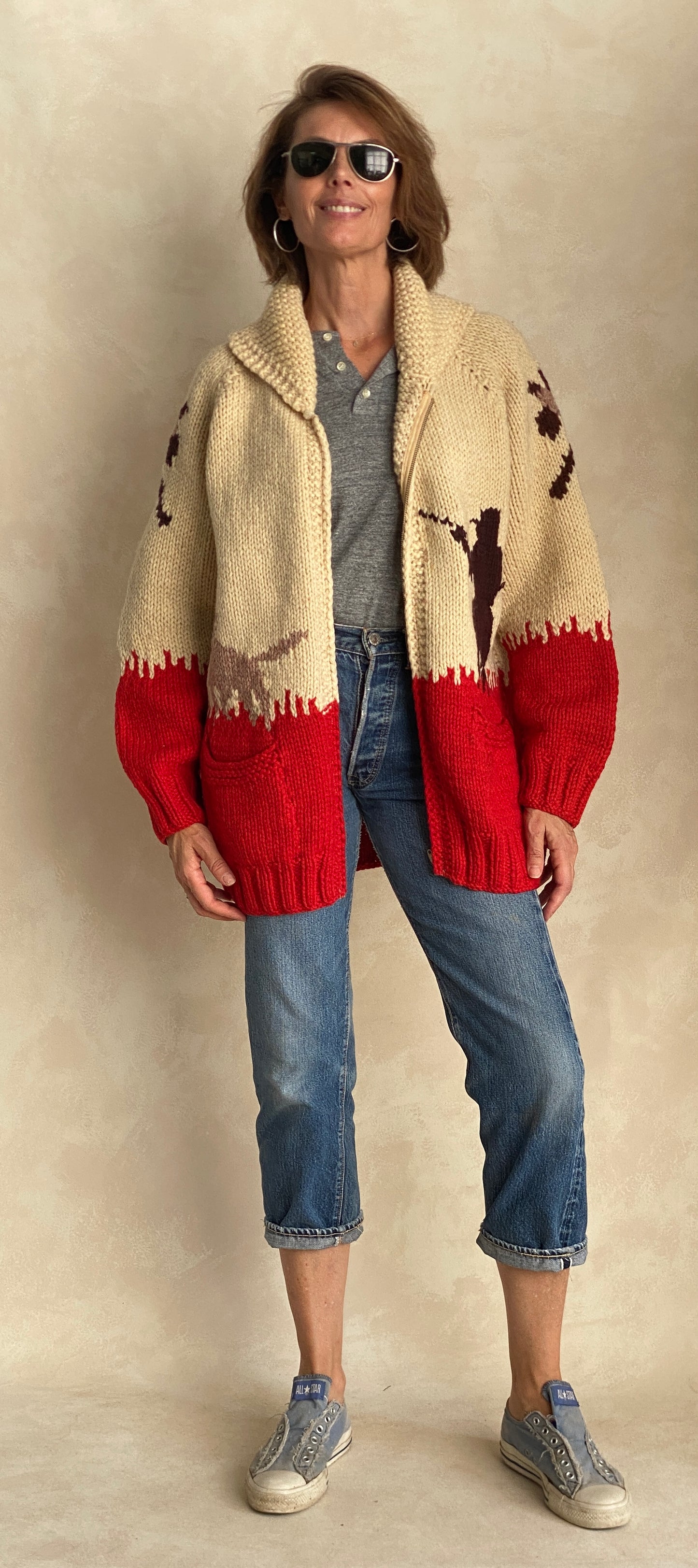 Vintage Hand Knitted 100% Wool Cowichan sweater made in Canada