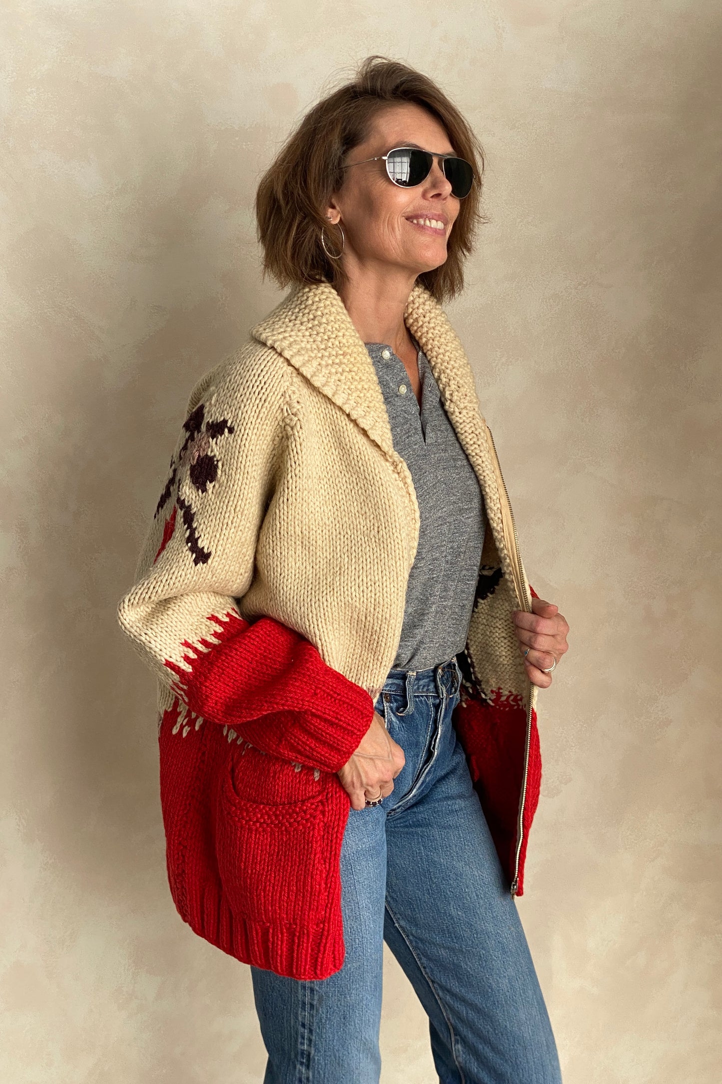 Vintage Hand Knitted 100% Wool Cowichan sweater made in Canada