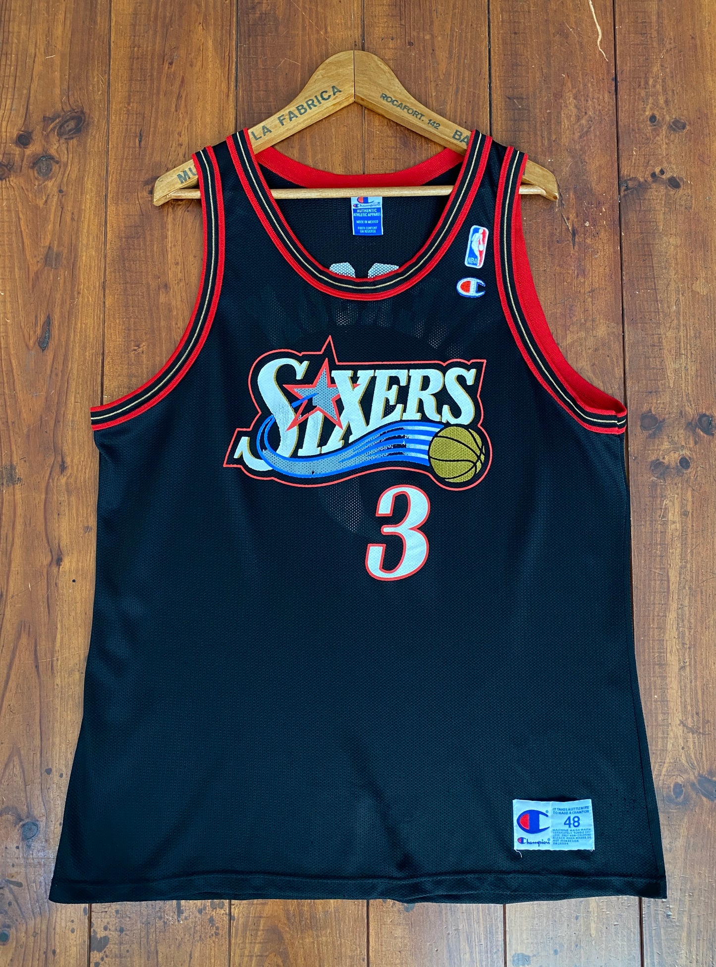 90s Vintage Sixters NBA Jersey - #3 Iverson - Made by Champion - Size 48
