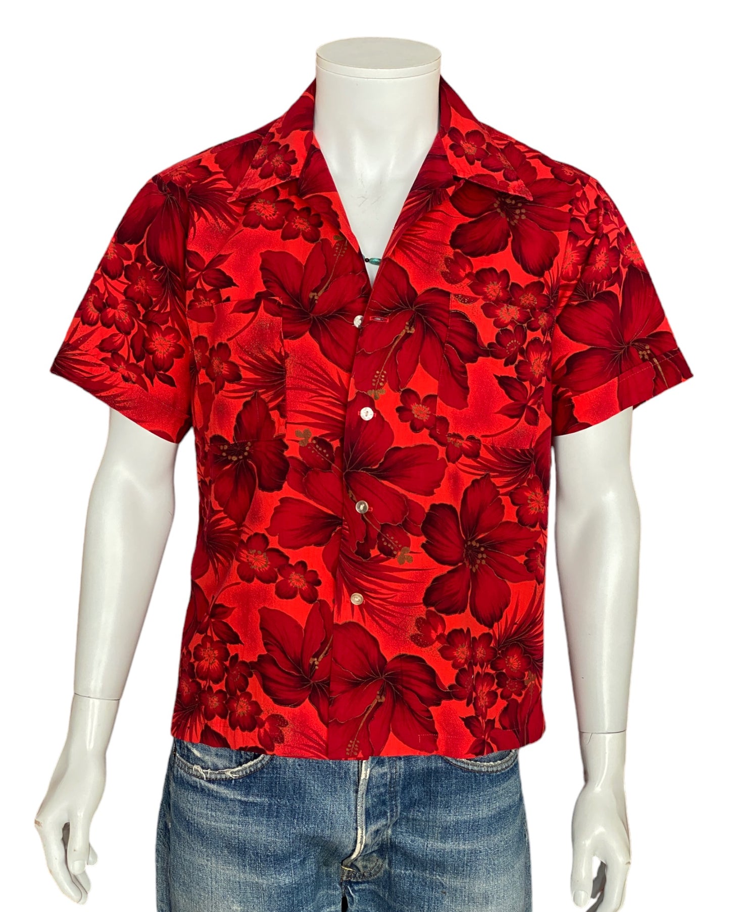 Medium Size Vintage Authentic 60s Hawaiian Shirt, Thin Cotton, Made in USA - Tropical Collectible