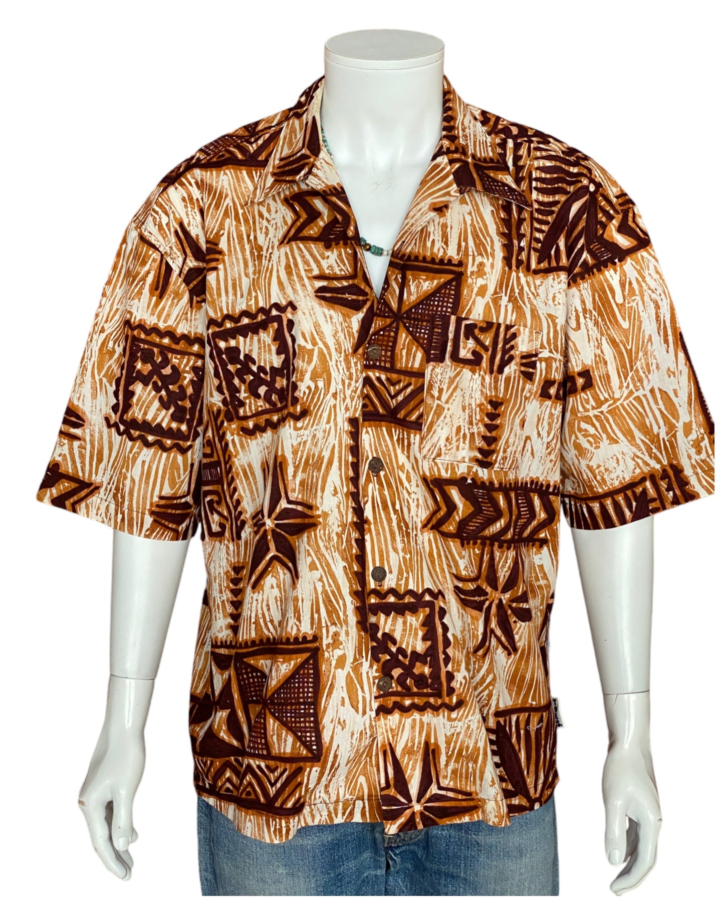 Oversized Medium Size Vintage 90s Hawaiian Cotton Shirt - Retro Island Collectible