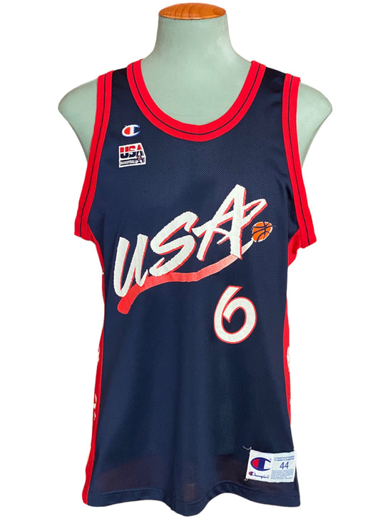 Vintage 90s USA Team Hardaway #6 NBA jersey, size 44 - front view. Proudly made in USA by Champion.