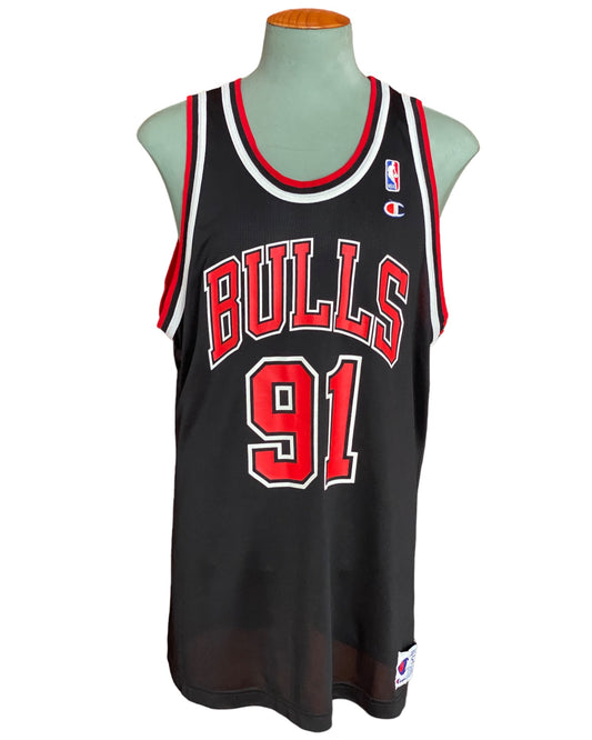Vintage 90s Chicago Bulls Dennis Rodman #91 NBA jersey, size 44 - front view.