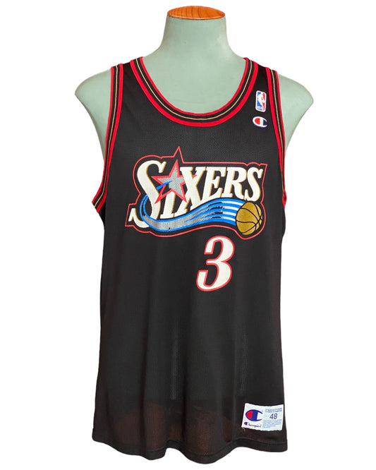 Size 48. 90s Vintage Sixters #3 Iverson NBA jersey made by Champion