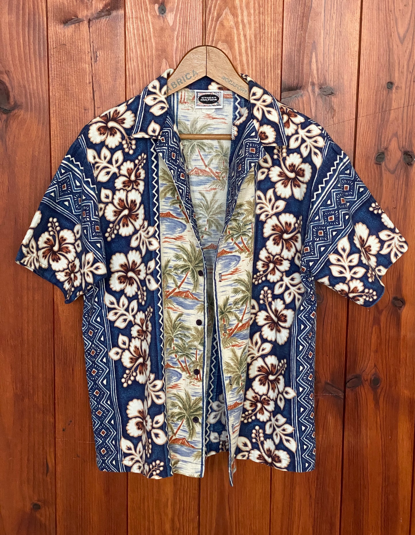 Large. Vintage 90s Hawaiian Barkcloth cotton shirt