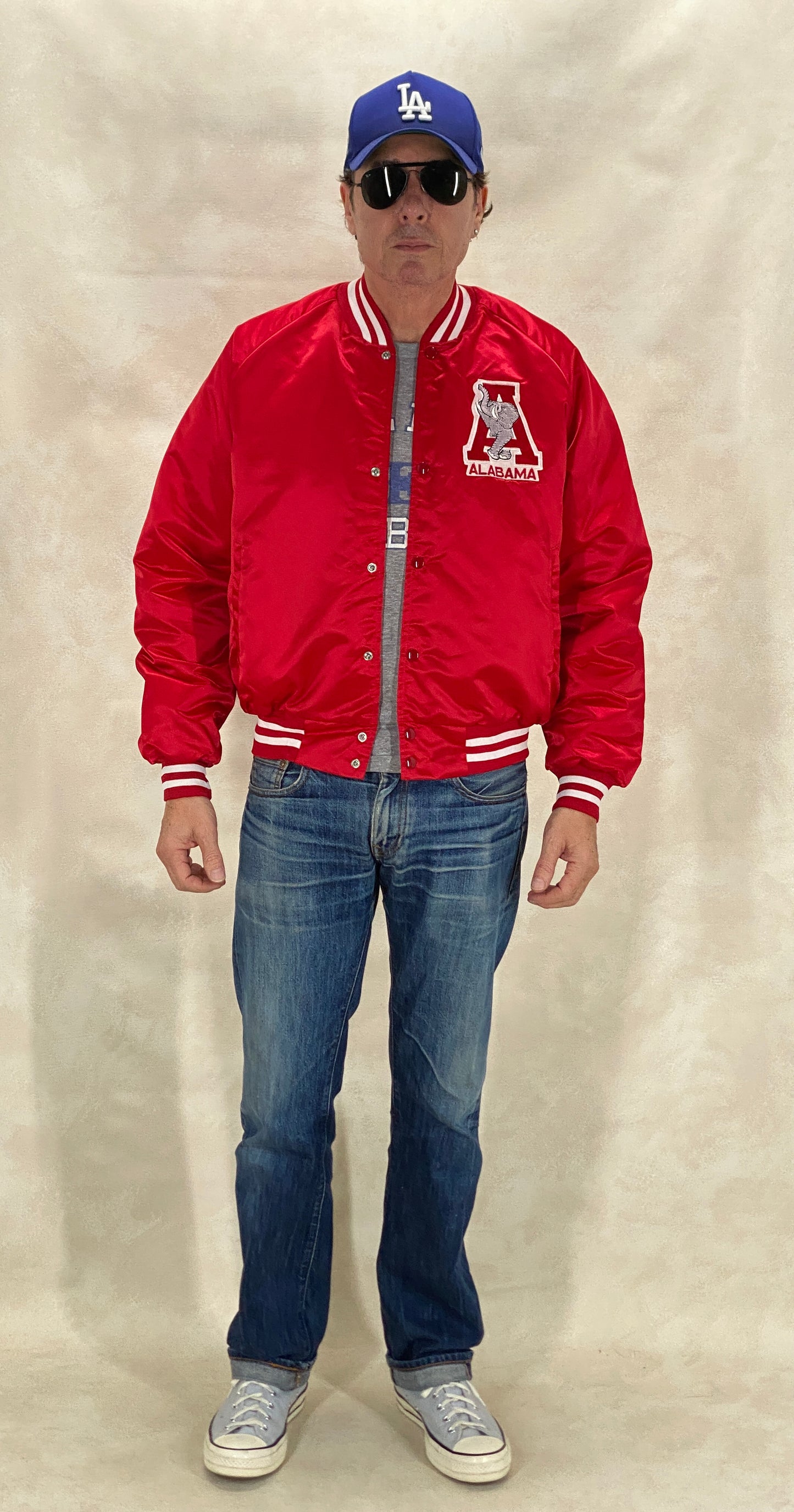 Size Large. Alabama Crimson Tide Vintage 80s Satin Varsity Jacket by Chalk Line – Made in USA