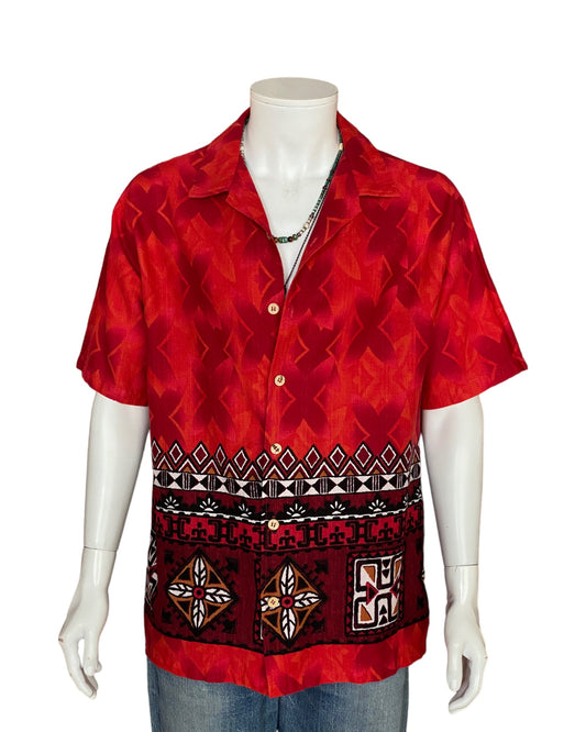 XL. Vintage 90s Hawaiian Barkcloth cotton shirt