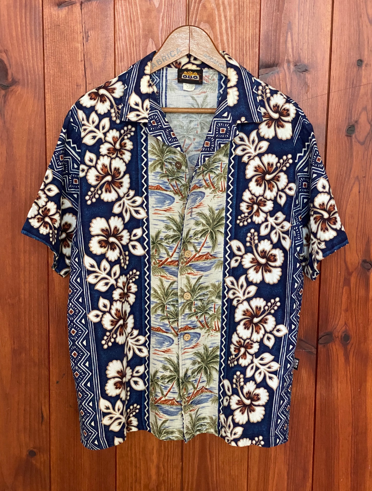 Large Vintage 90s Hawaiian Barkcloth Cotton Shirt Made in USA
