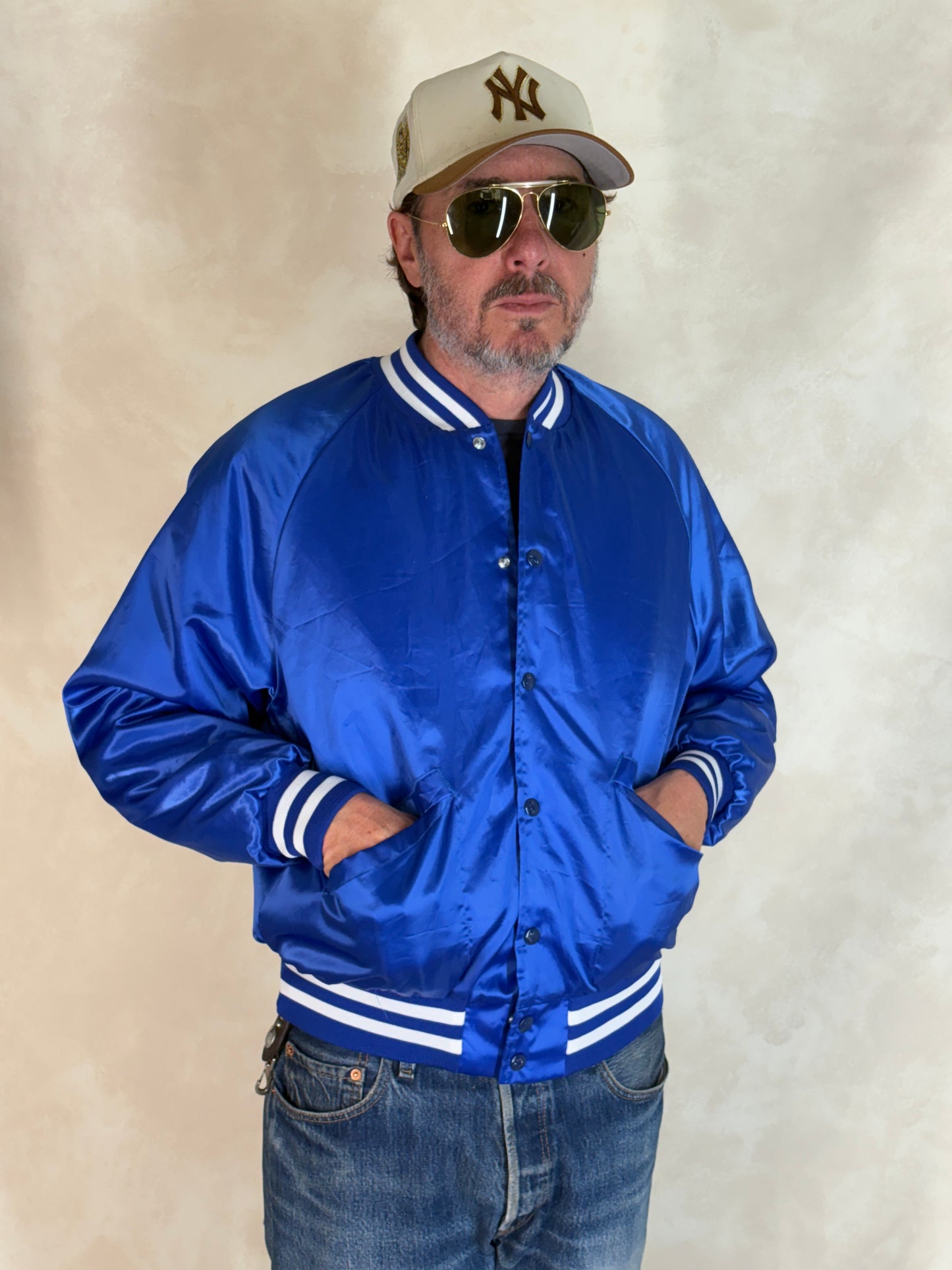 Size Med. Vintage 80s Bluejays booster club Satin Jacket made by King Louie In the USA