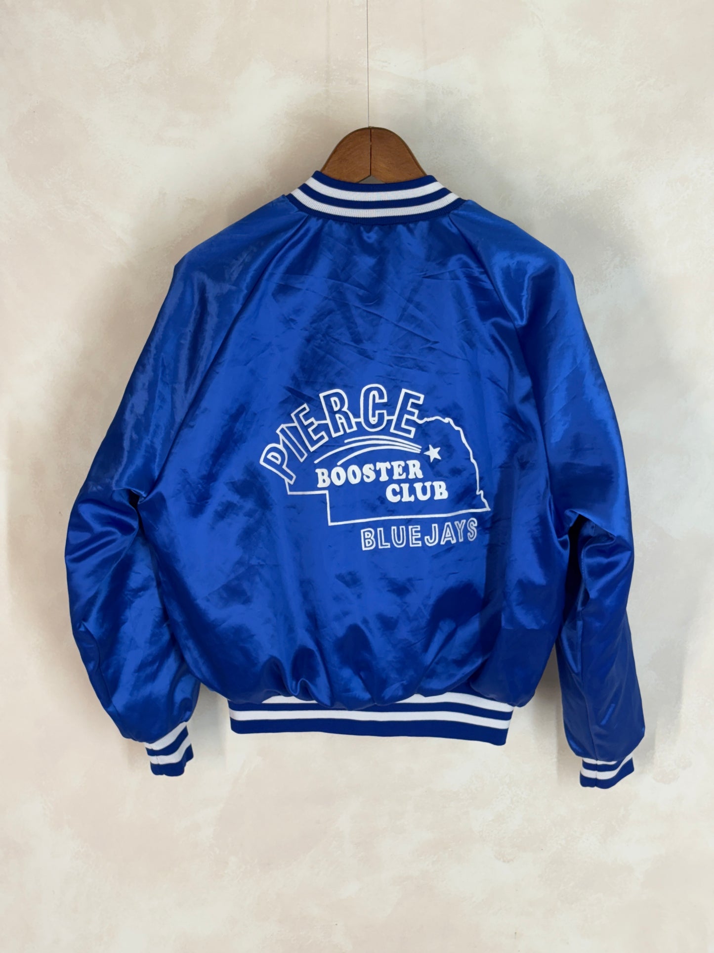 Size Med. Vintage 80s Bluejays booster club Satin Jacket made by King Louie In the USA