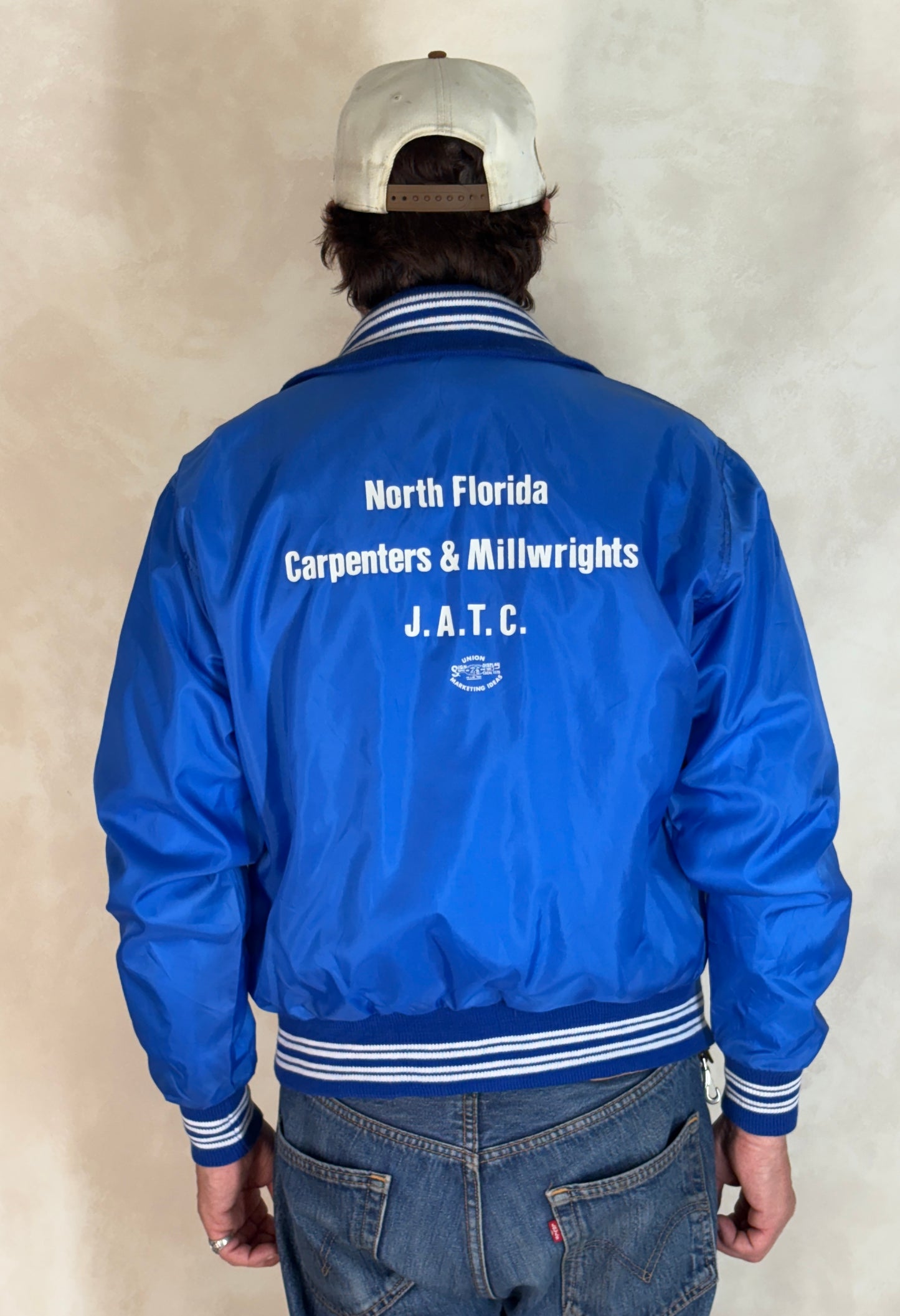 Size Small. Vintage Brotherhood of carpenters 70s Nylon Jacket Made In USA West Wind