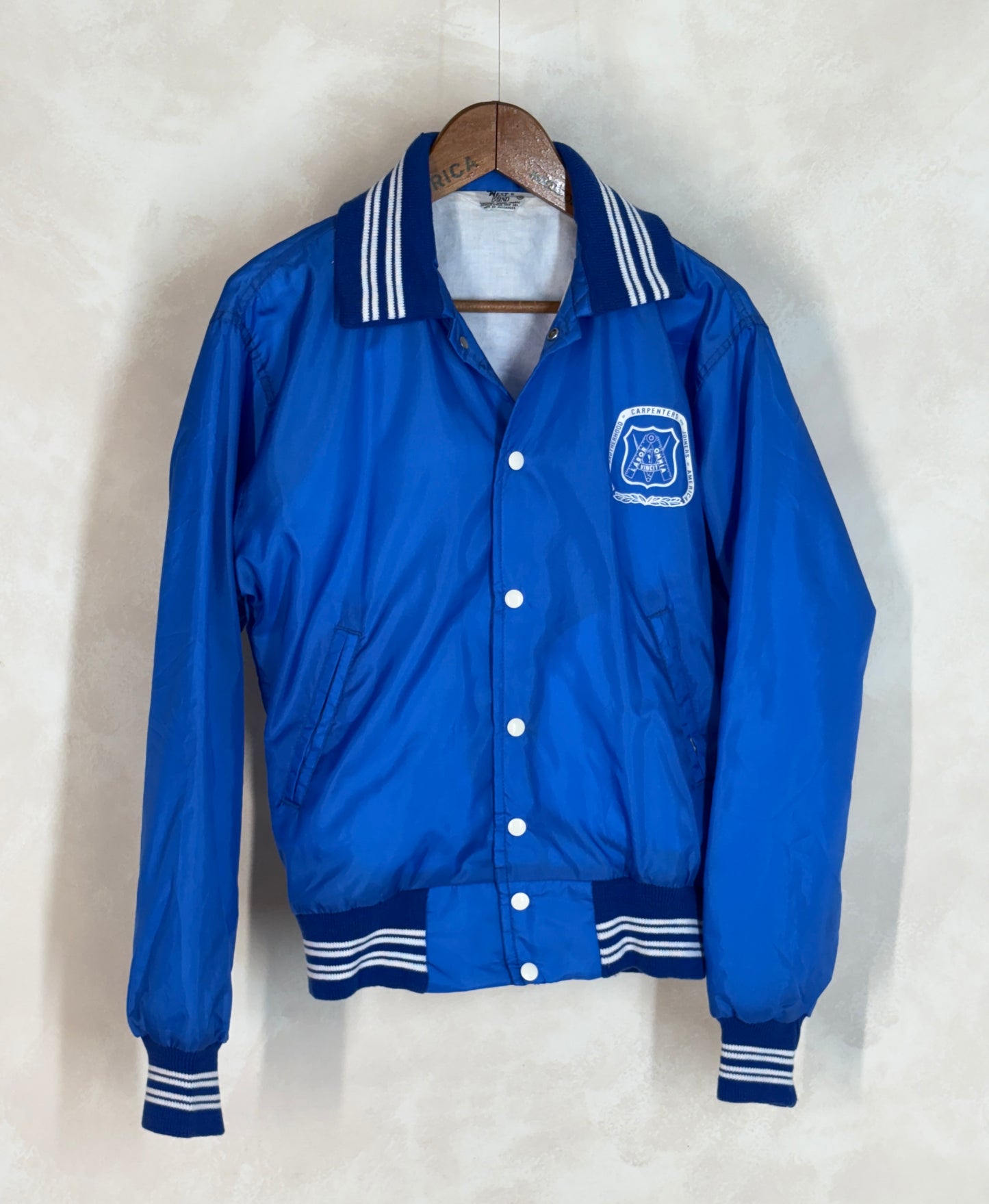 Size Small. Vintage Brotherhood of carpenters 70s Nylon Jacket Made In USA West Wind