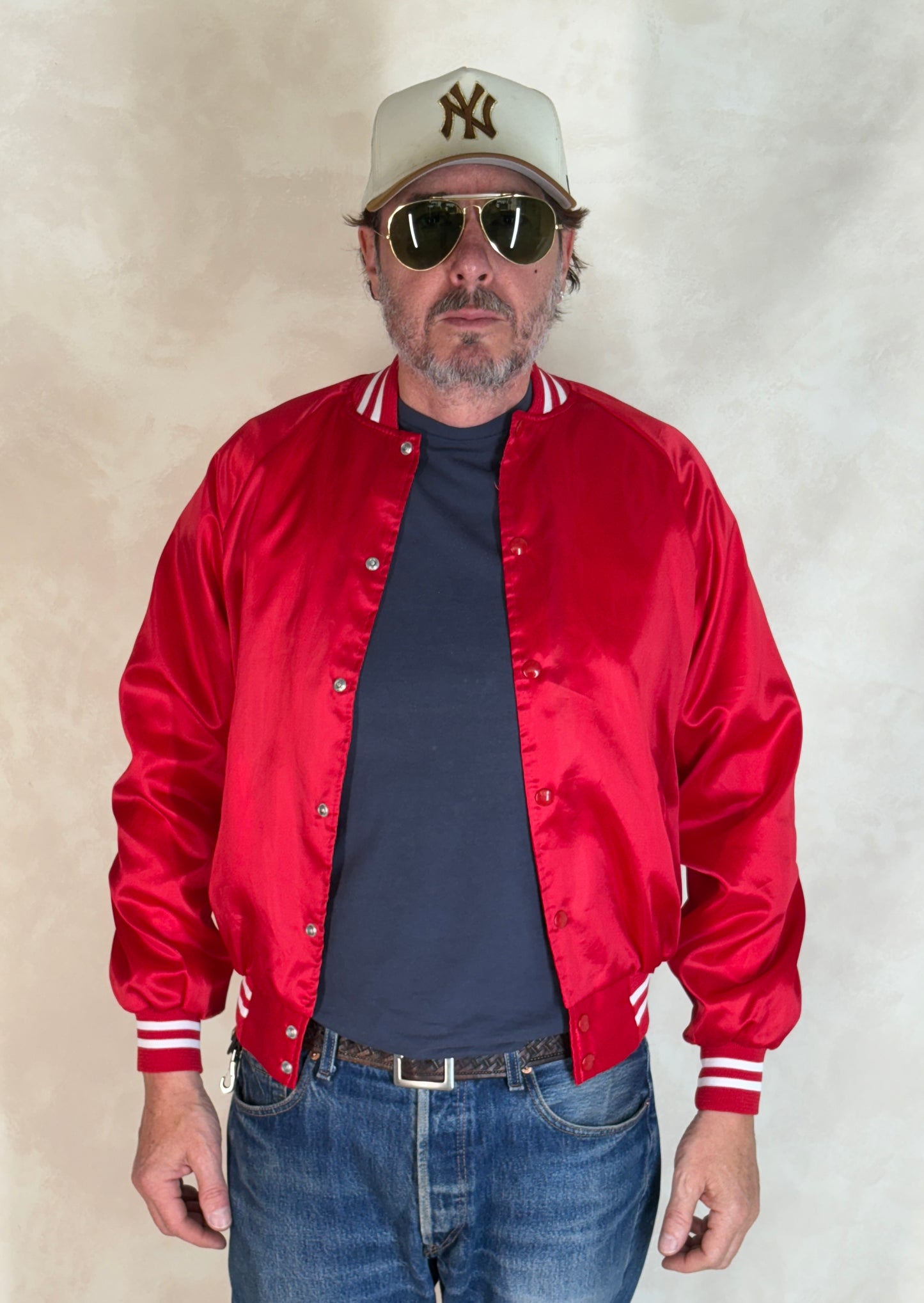 Size Small. Vintage 80s Red Satin Jacket Made In USA