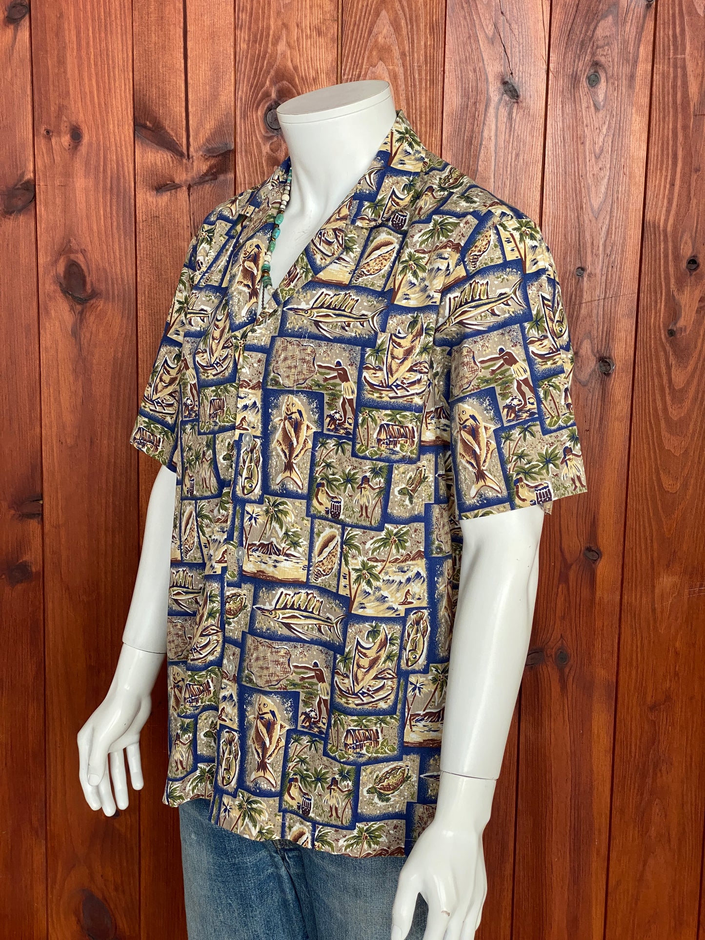 Large vintage 80s Hawaiian thin cotton shirt - retro island style.