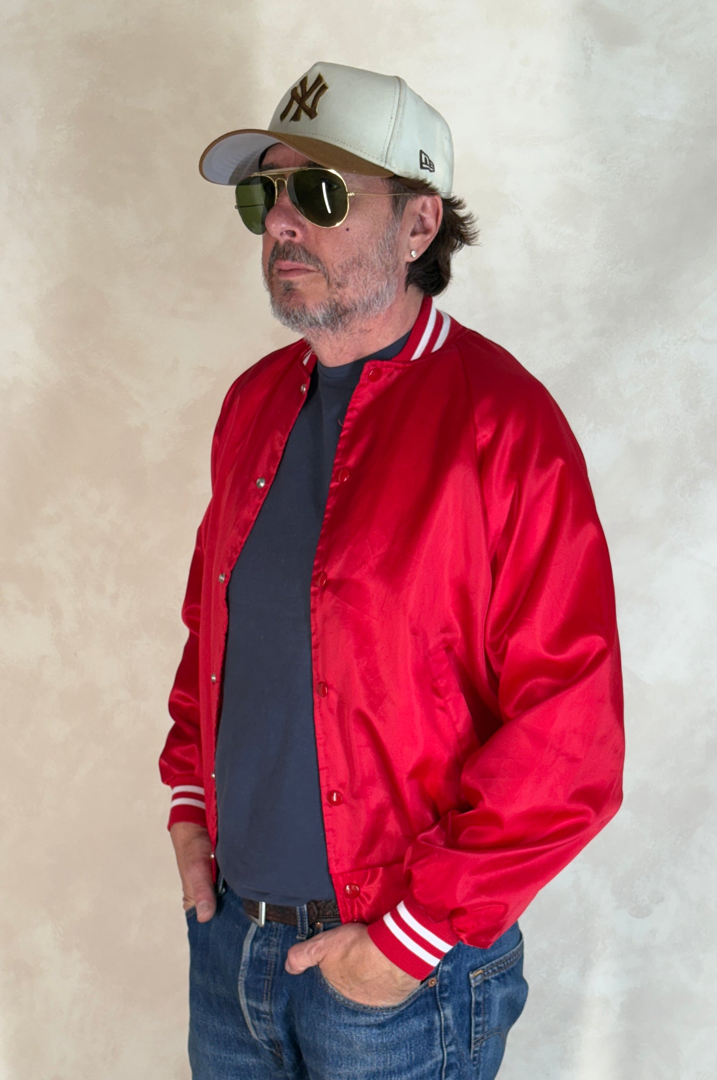 Size Small. Vintage 80s Red Satin Jacket Made In USA