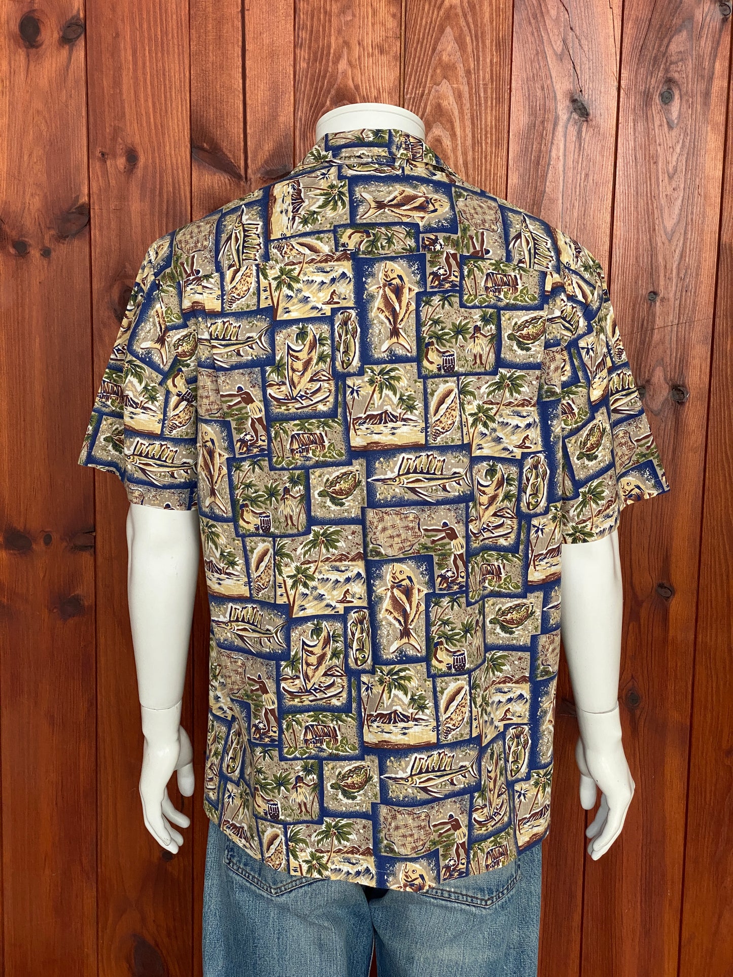 Large vintage 80s Hawaiian thin cotton shirt - retro island style.