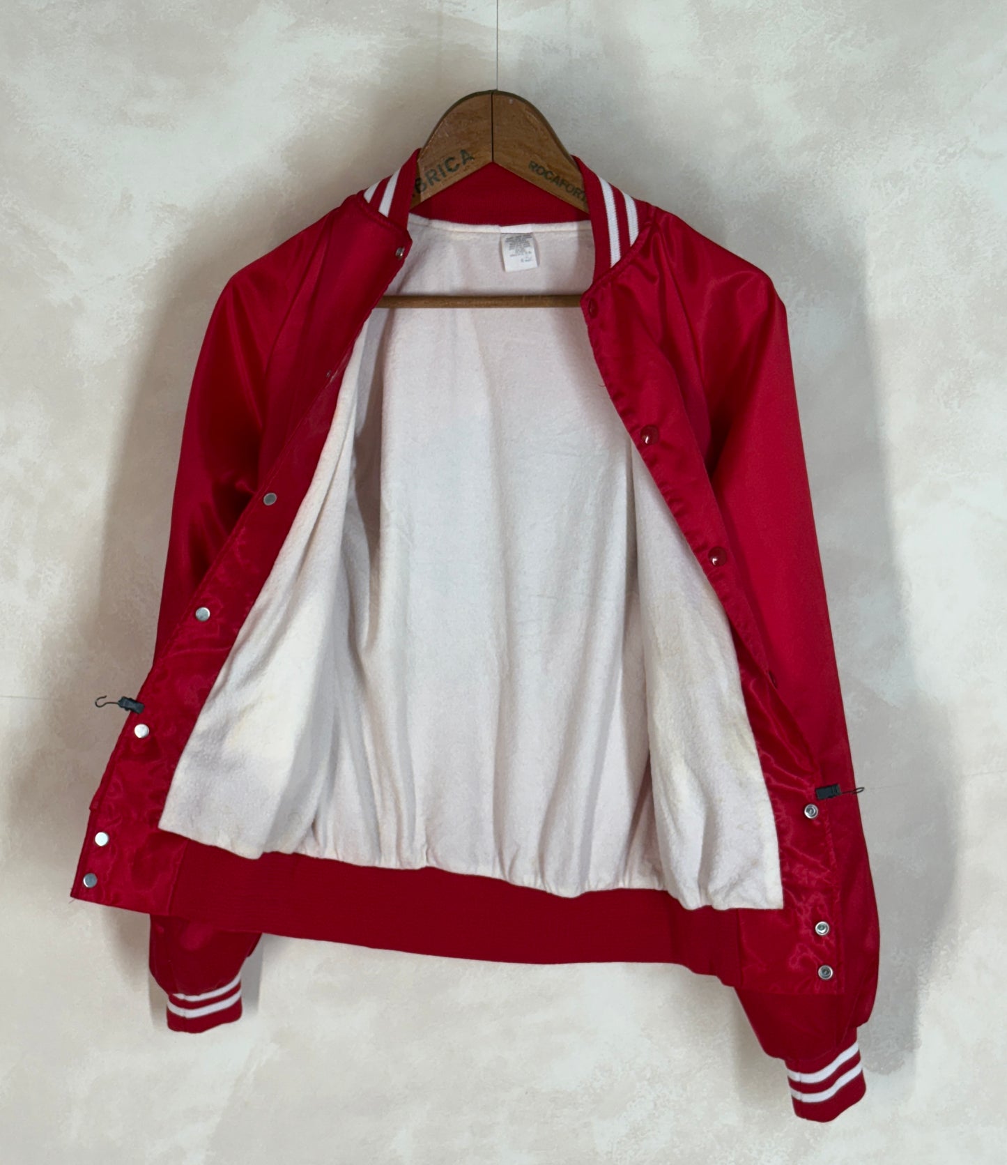 Size Small. Vintage 80s Red Satin Jacket Made In USA
