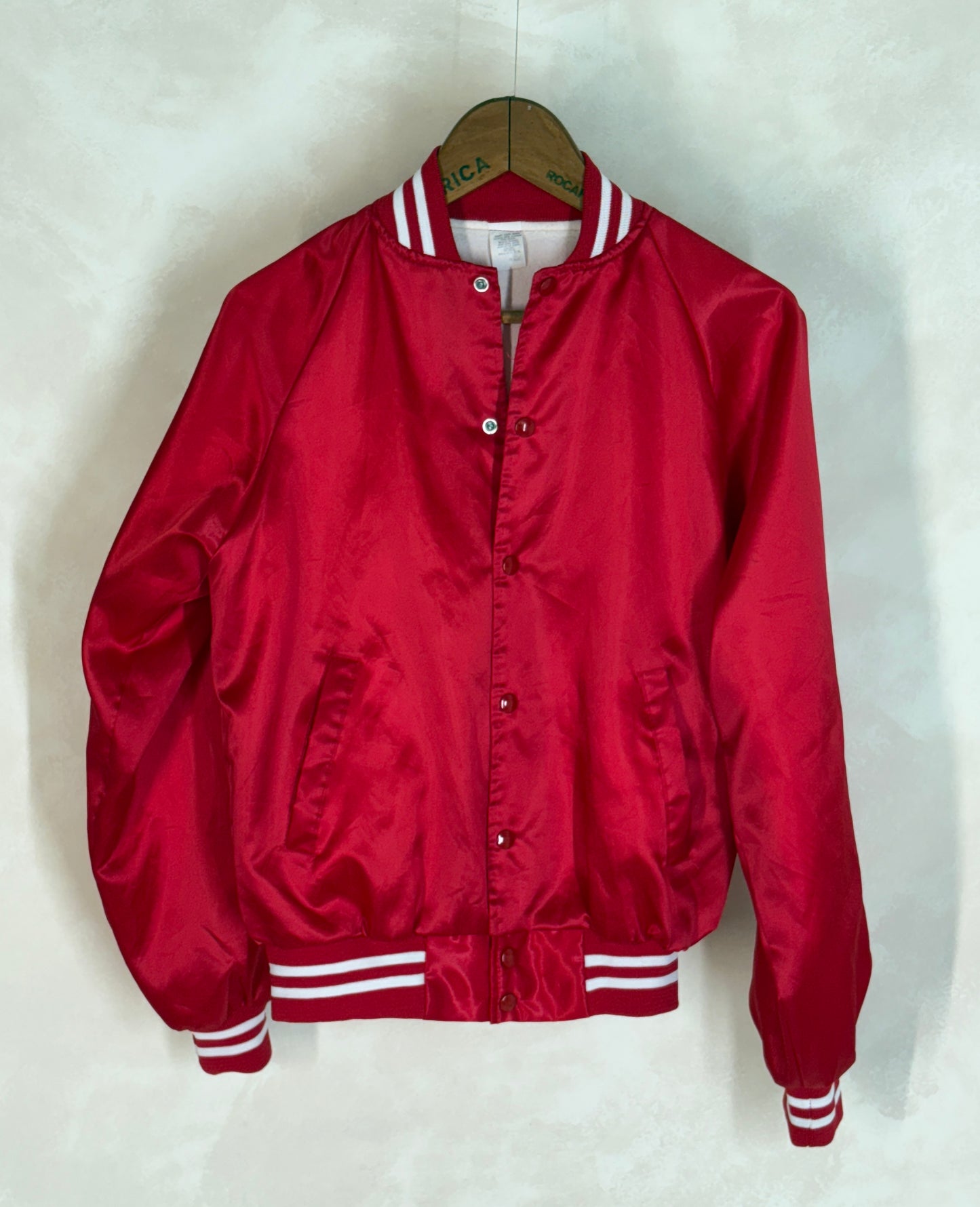 Size Small. Vintage 80s Red Satin Jacket Made In USA
