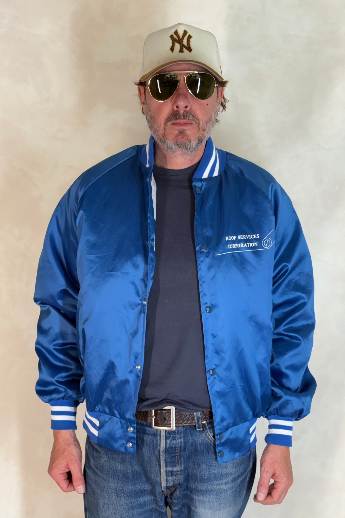 Size Large. Vintage 90s Blue Satin Jacket Made In USA