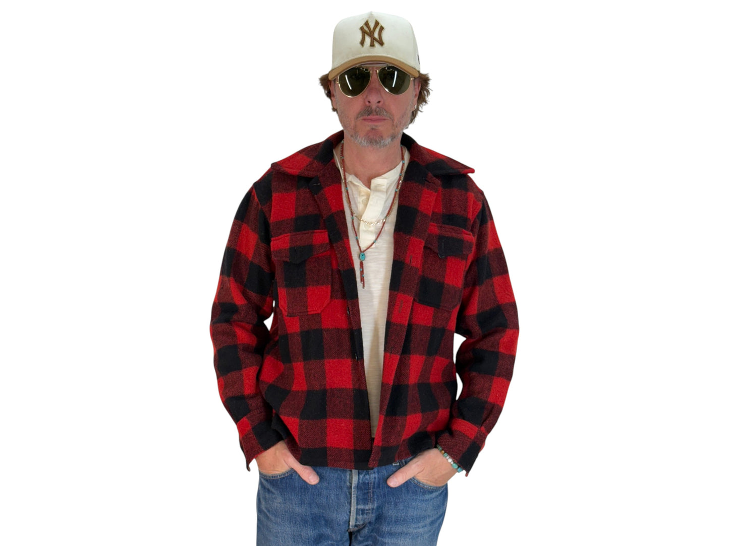 Size 40US / 50EU. Authentic 50s USA-Made Heavyweight Wool Plaid Shirt