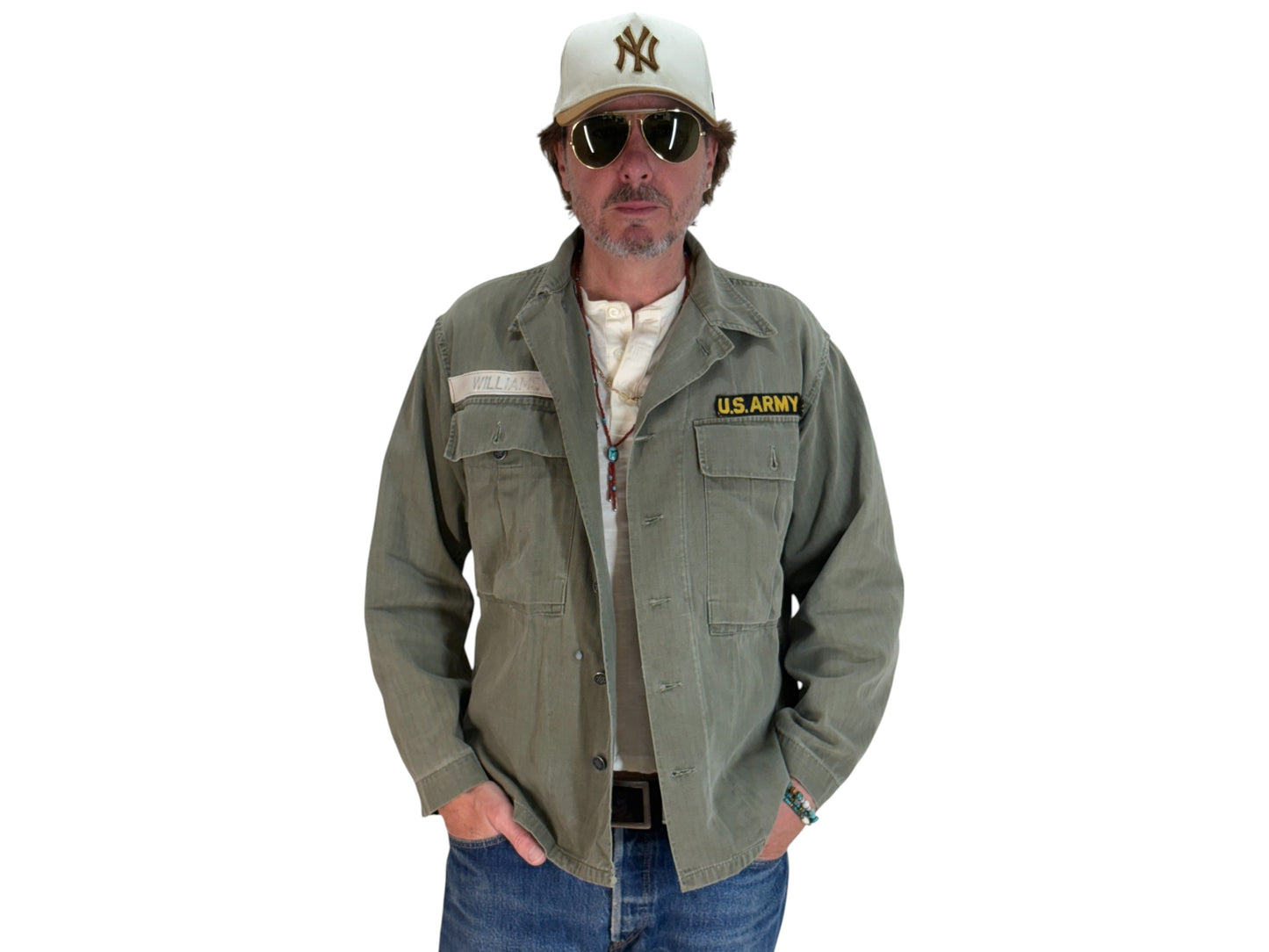 36 Reg. (Medium) Authentic 1950s US Army HBT Utility Shirt – Korean War Era – Type II – 13 Star Buttons