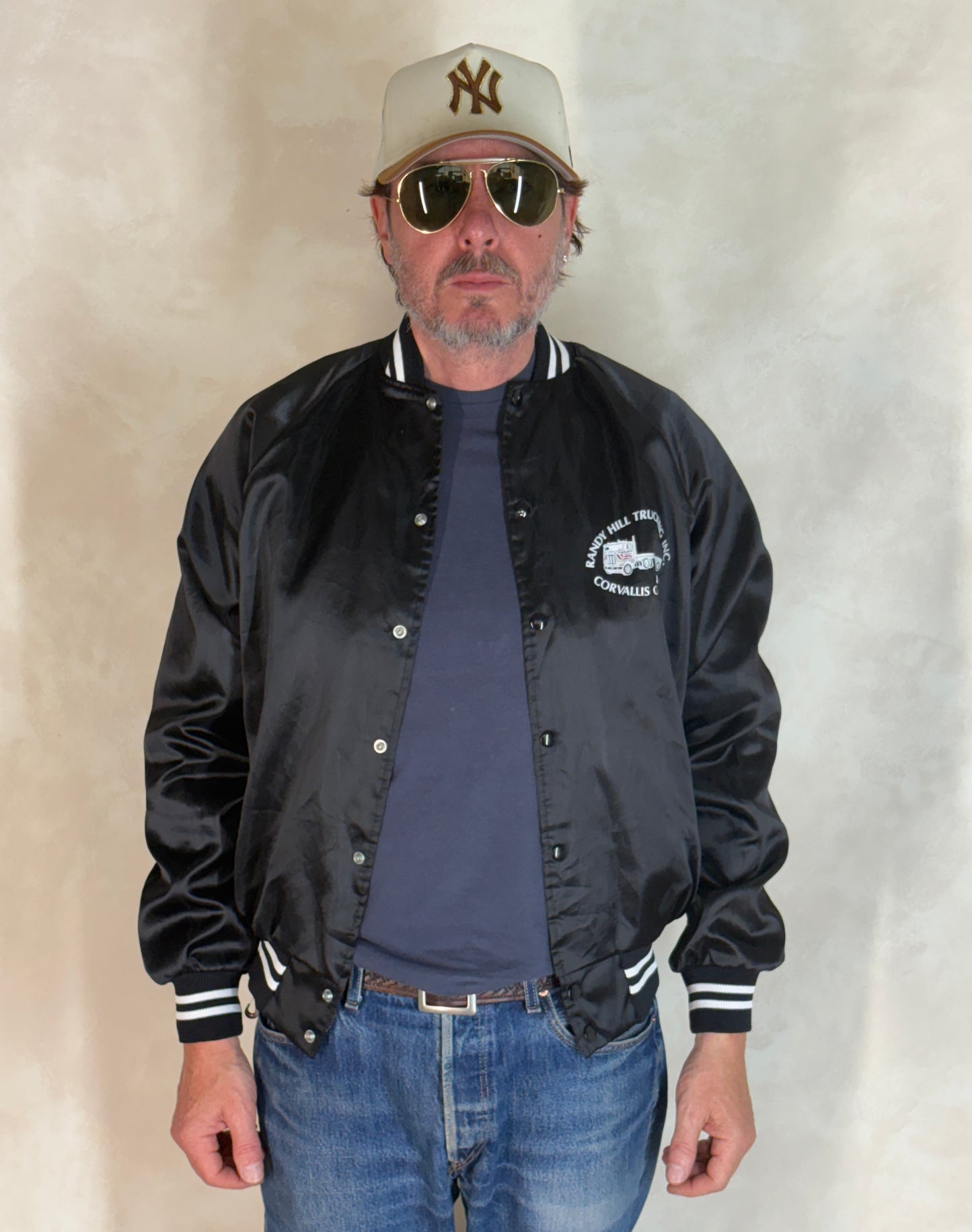 Size Medium. Vintage Black Satin Jacket Made In USA