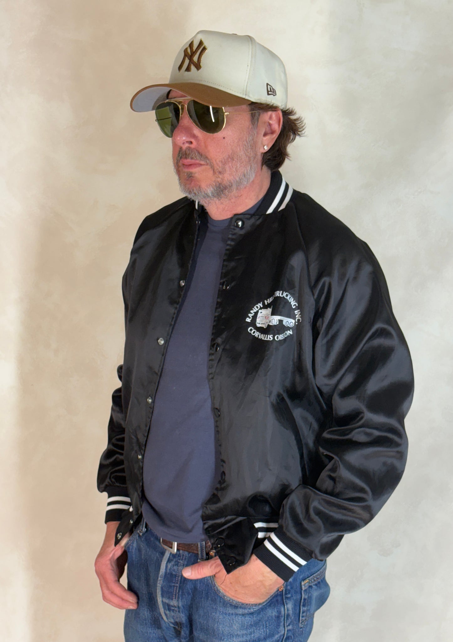 Size Medium. Vintage Black Satin Jacket Made In USA