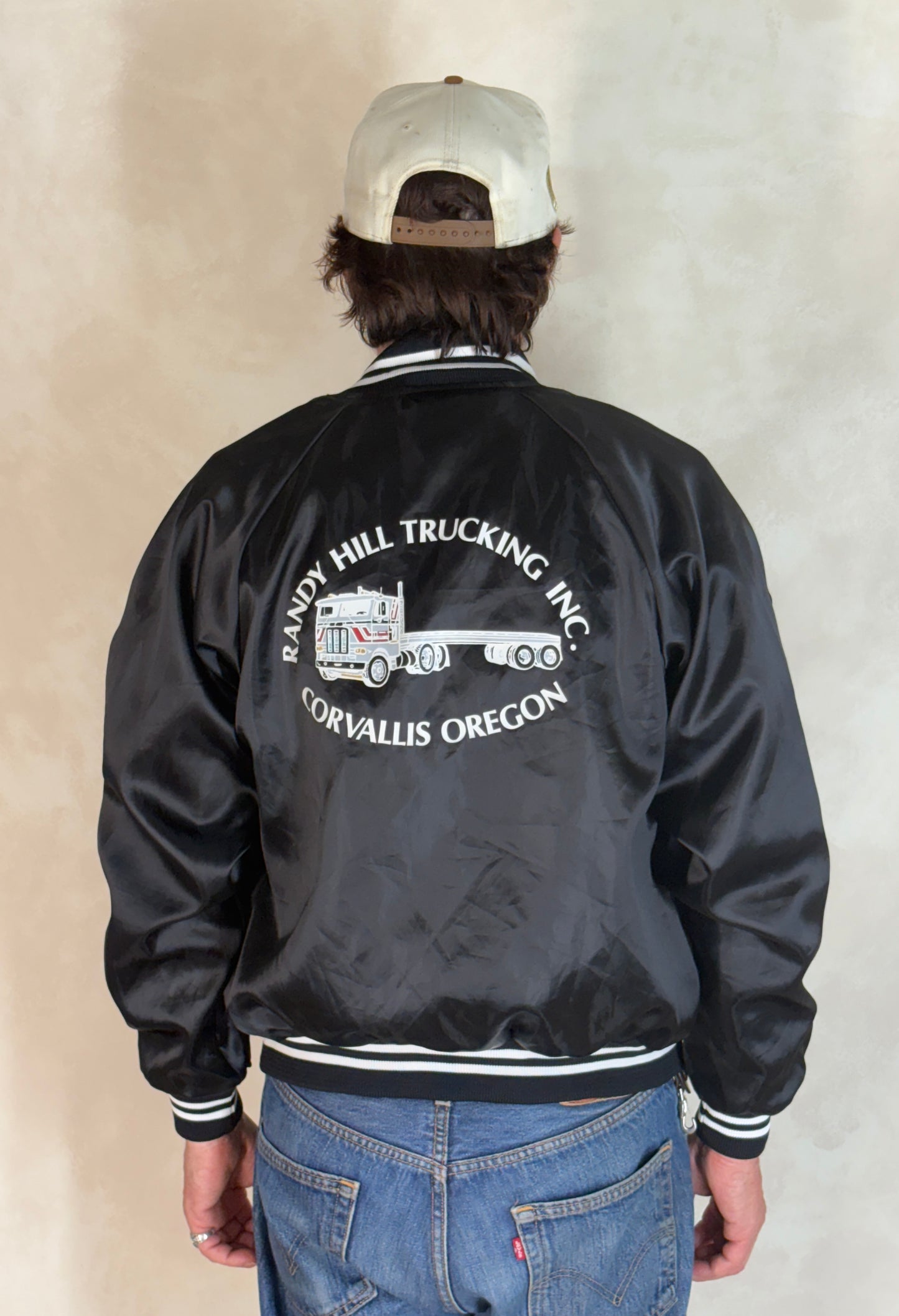 Size Medium. Vintage Black Satin Jacket Made In USA