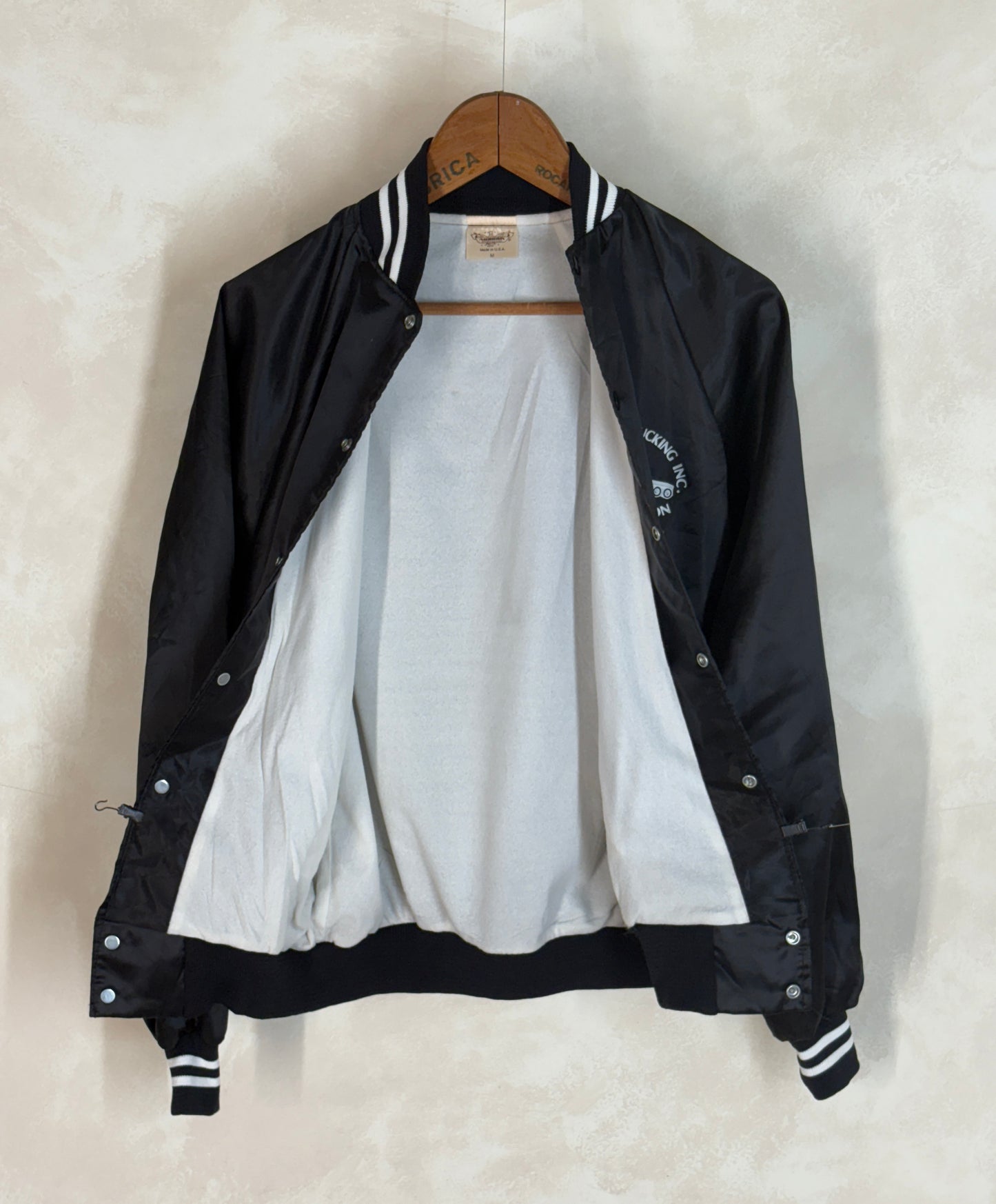 Size Medium. Vintage Black Satin Jacket Made In USA