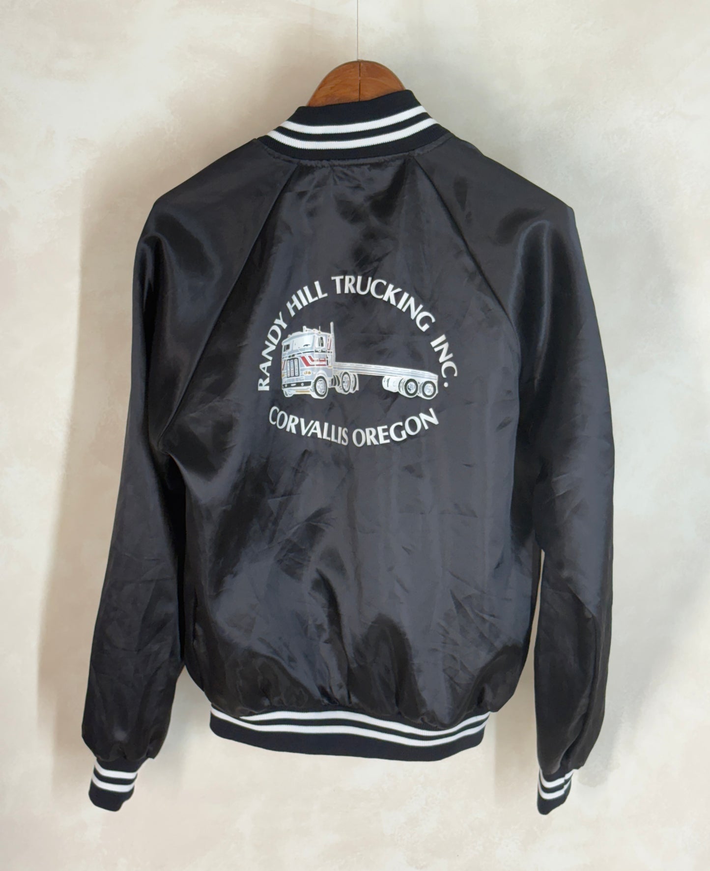 Size Medium. Vintage Black Satin Jacket Made In USA