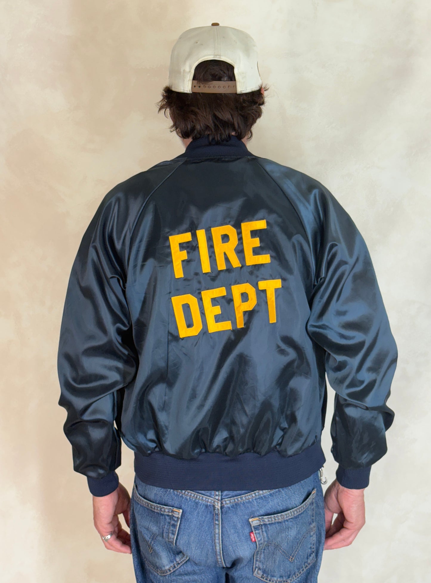 Size Small. Vintage Satin 80s Fire Dept satin Jacket Made In USA