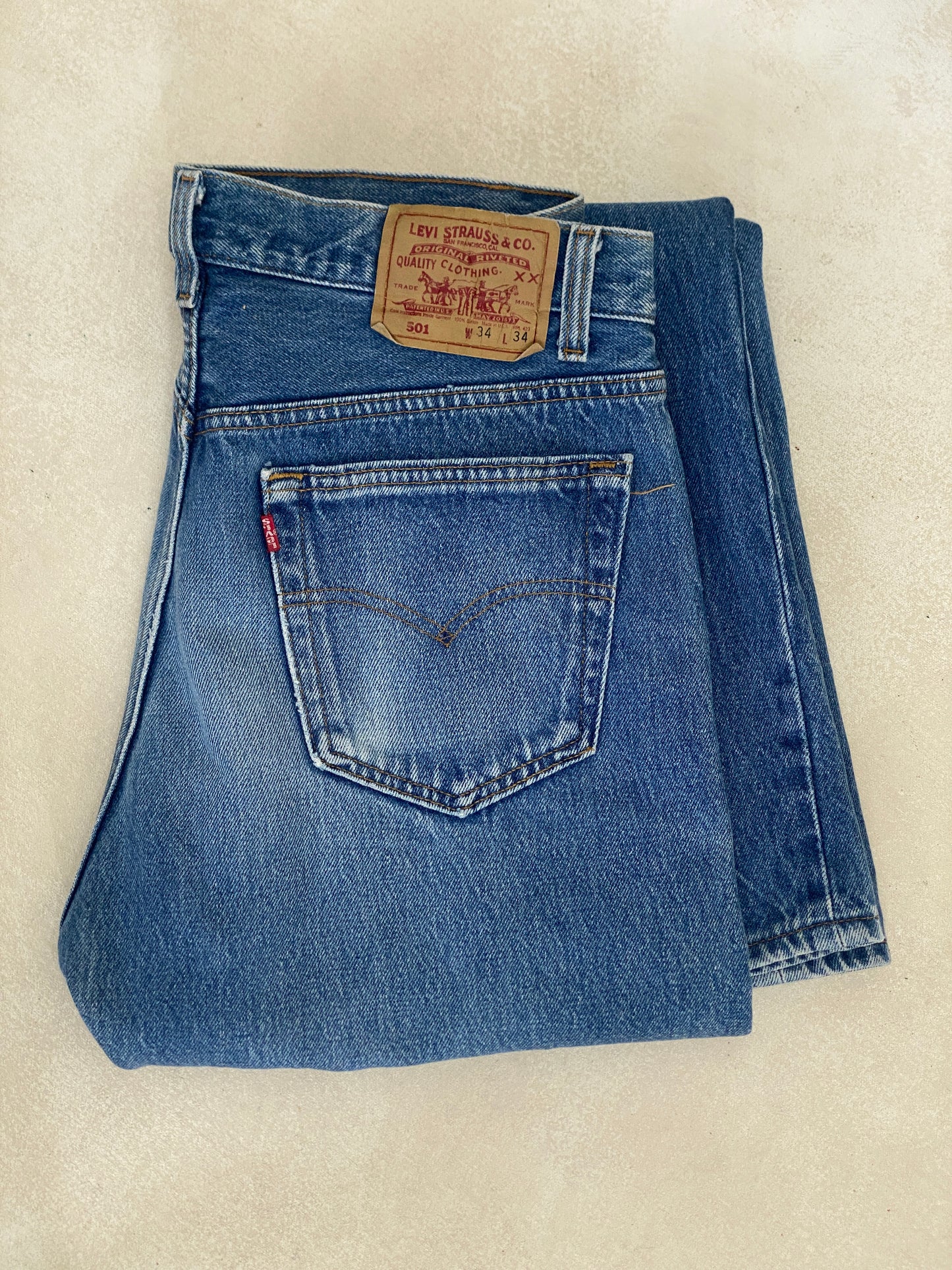 34X34 Levi's 501 Vintage Denim Jeans Made in USA in 1991