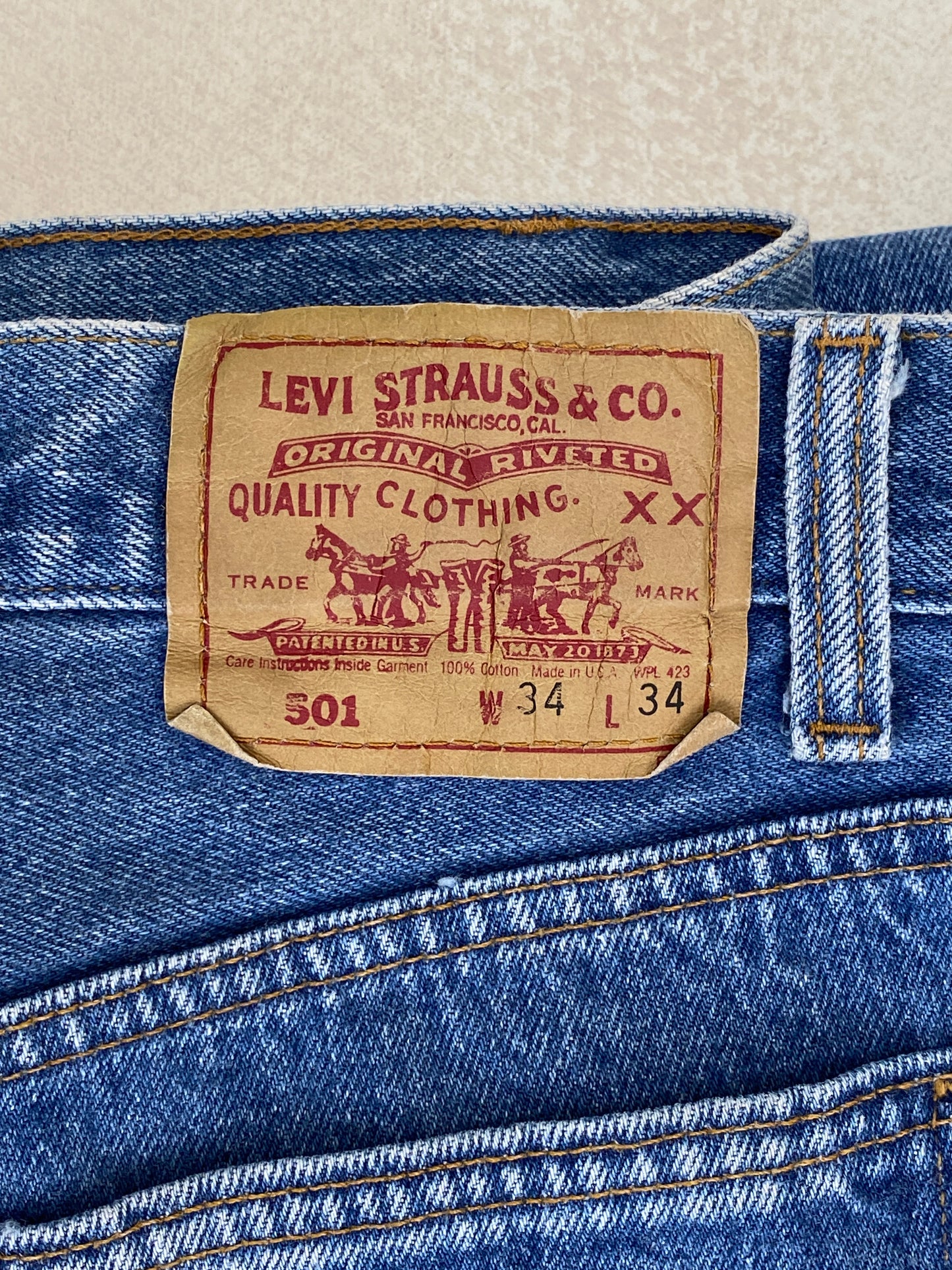 34X34 Levi's 501 Vintage Denim Jeans Made in USA in 1991