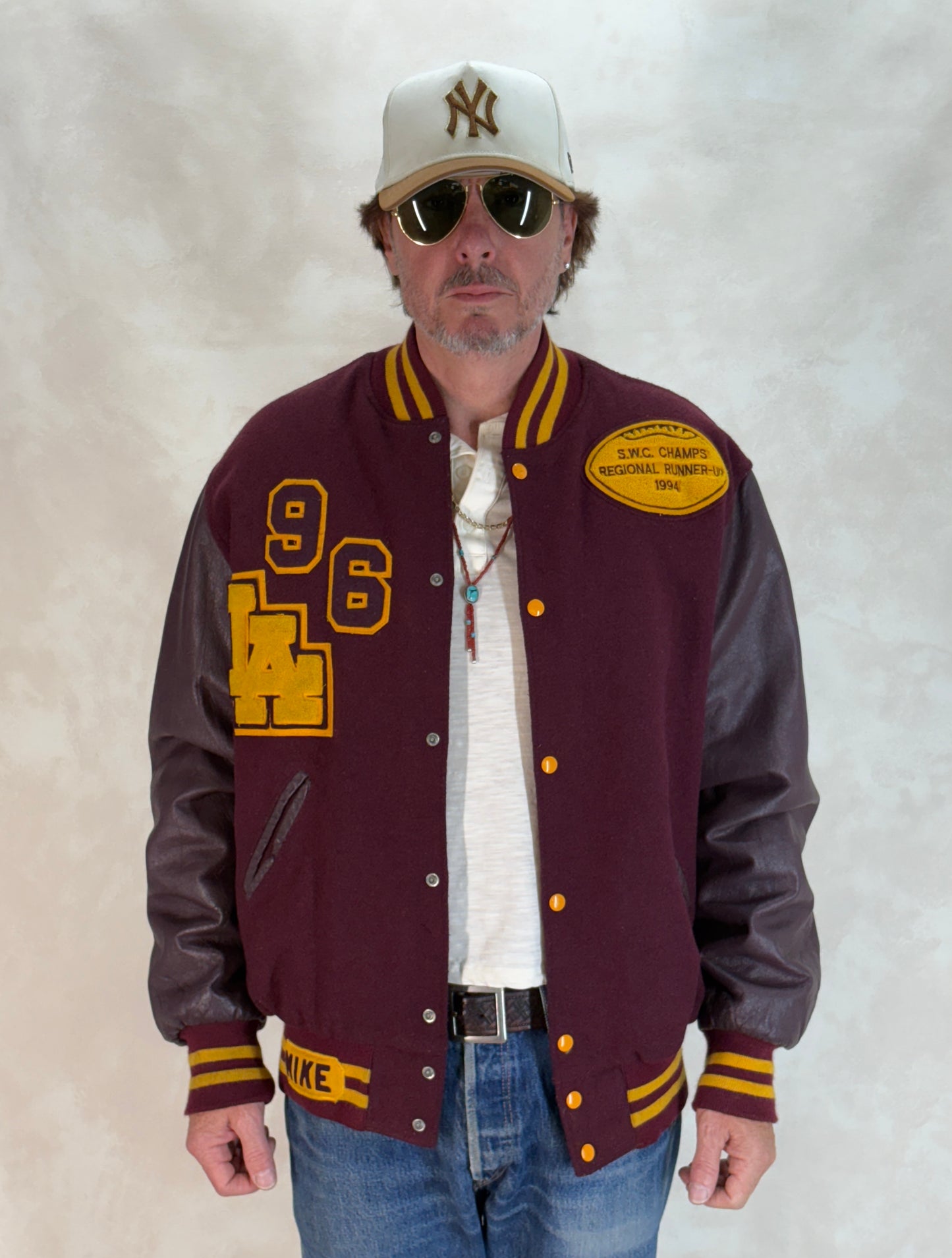 X Large. Vintage 90s Football Varsity wool and leather jacket Made in USA
