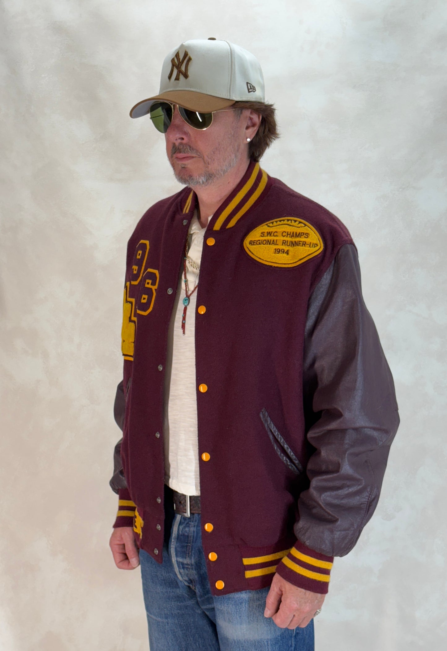 X Large. Vintage 90s Football Varsity wool and leather jacket Made in USA