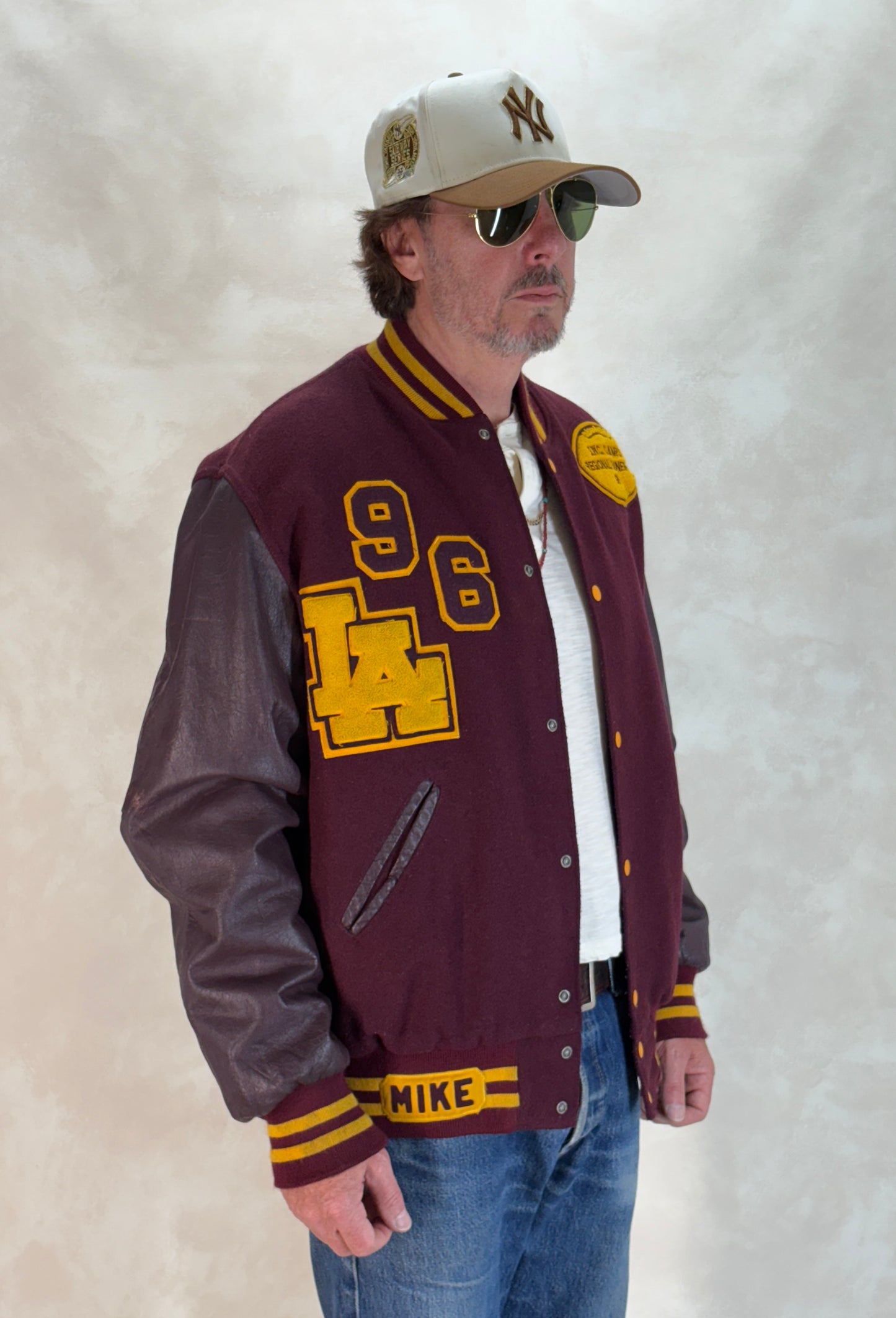 X Large. Vintage 90s Football Varsity wool and leather jacket Made in USA