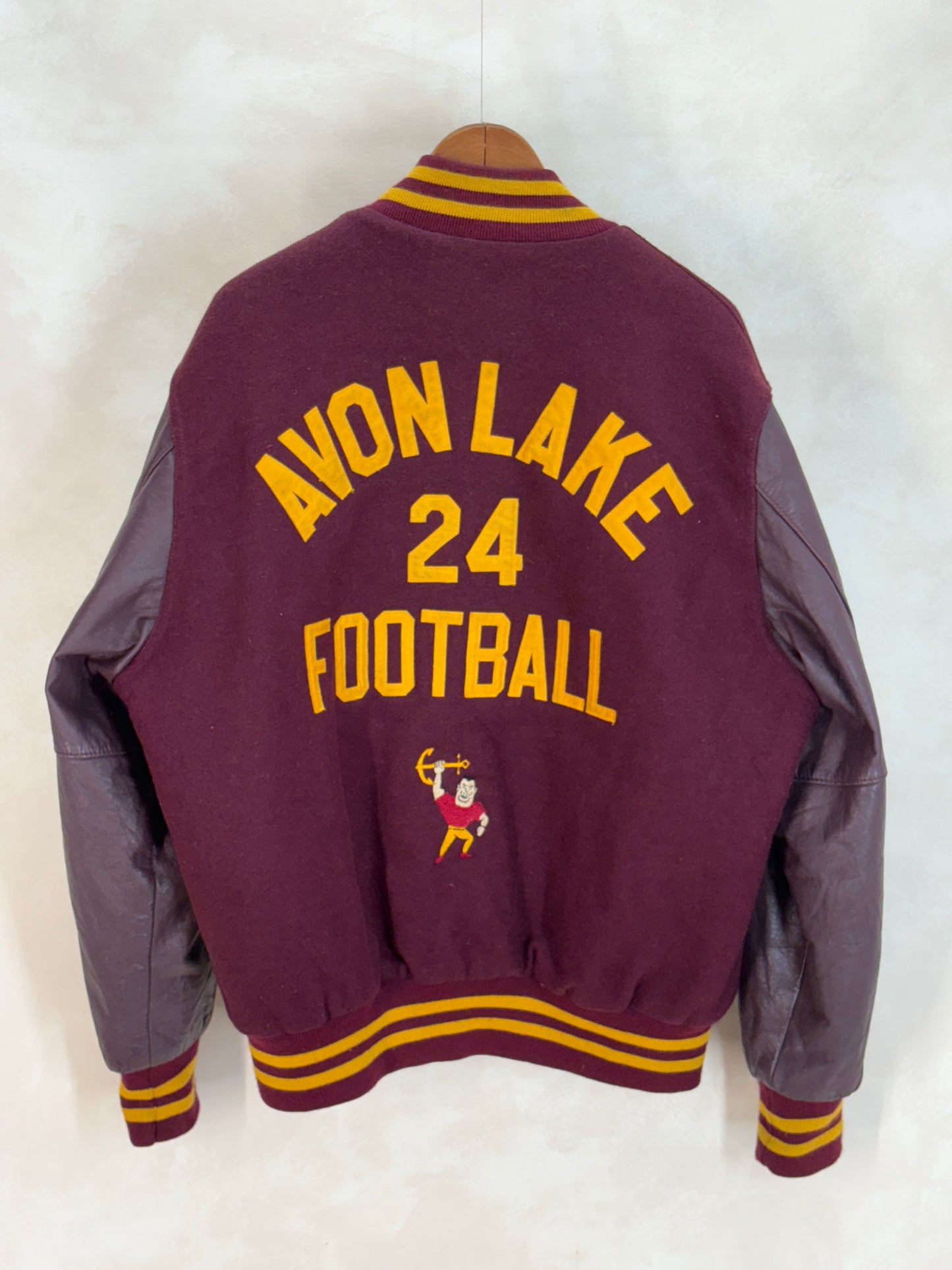 X Large. Vintage 90s Football Varsity wool and leather jacket Made in USA